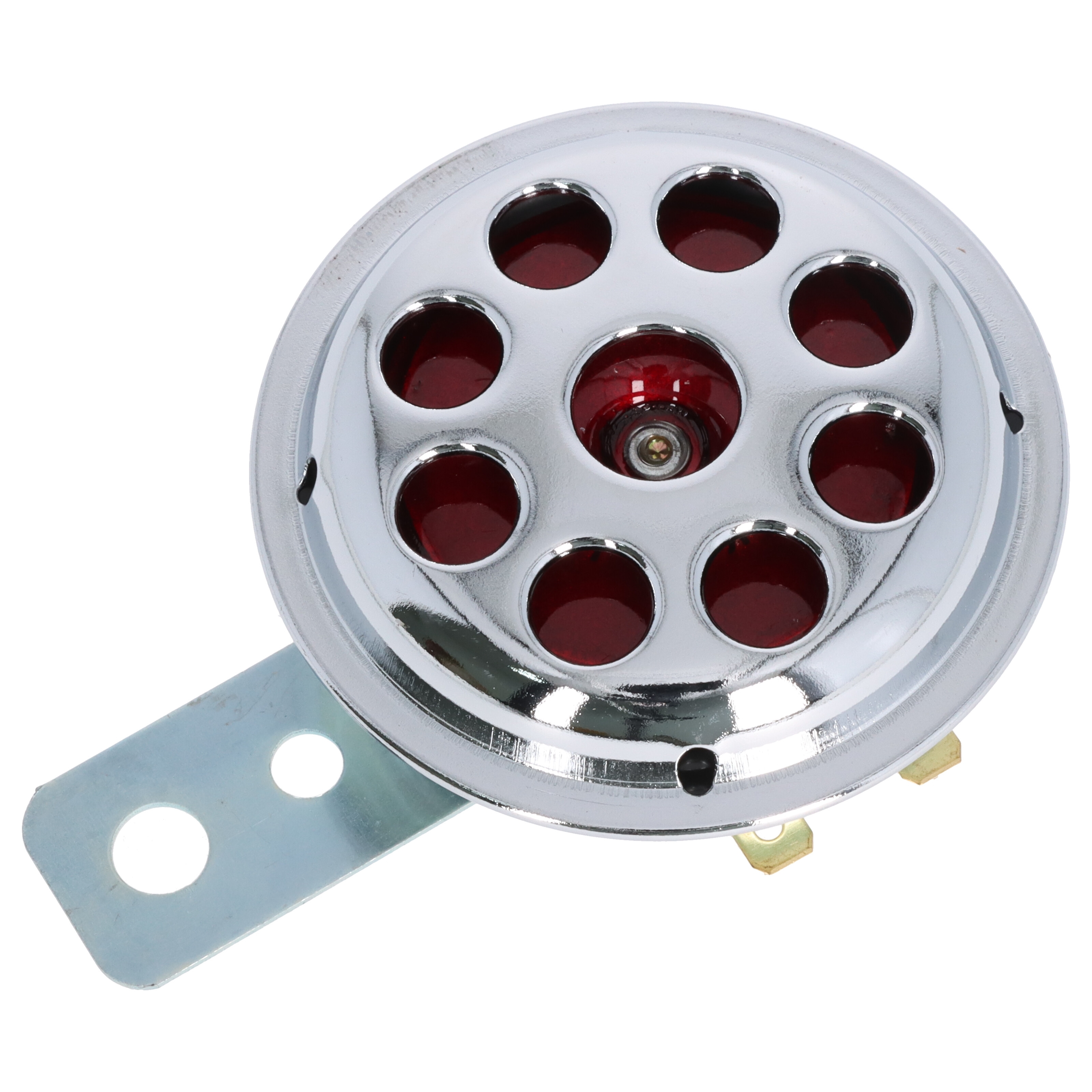Motorrad Hupe chrom/rot, 12 Volt, 71 mm