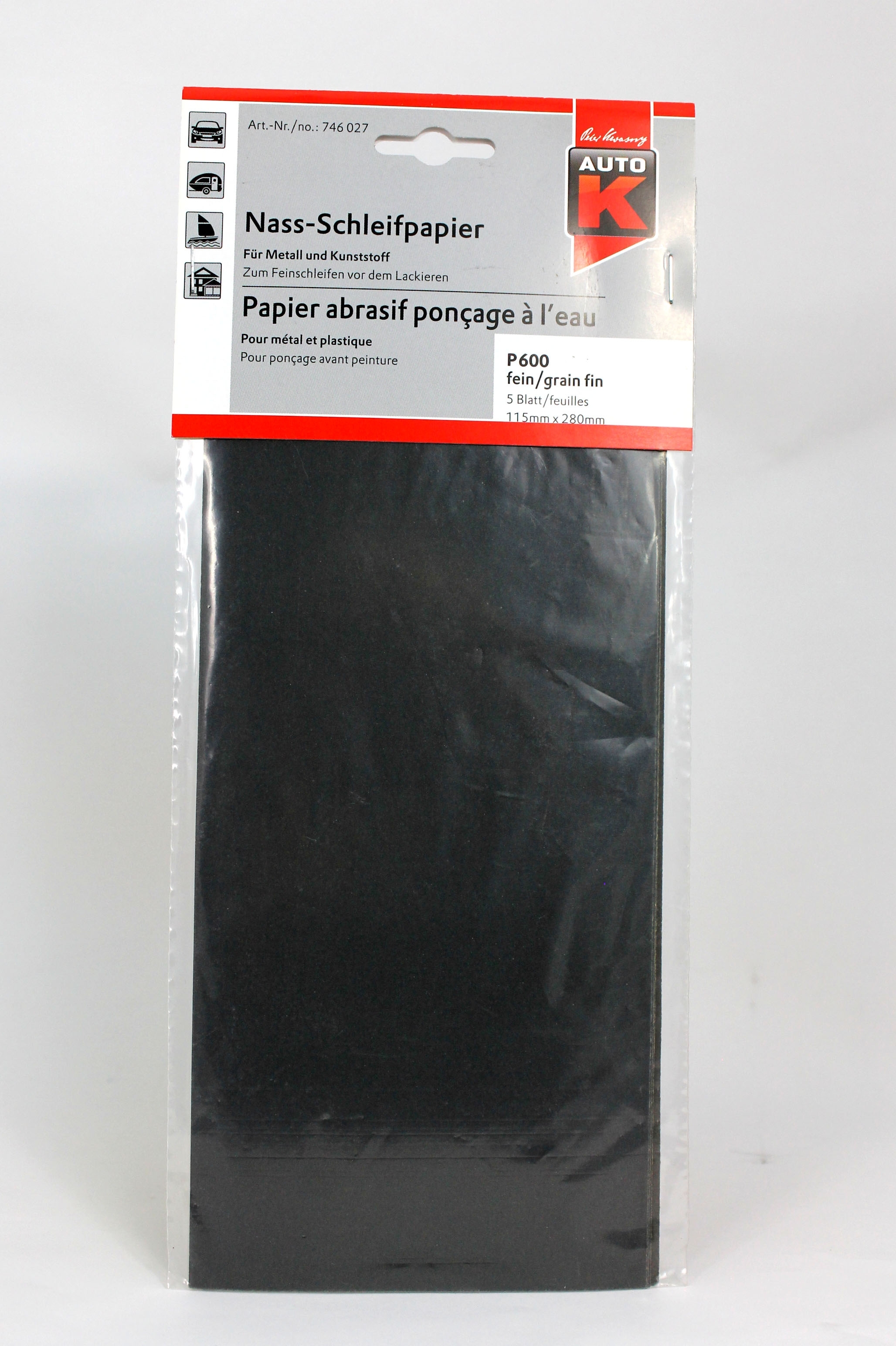 Kwasny Auto K Nass-Schleifpapier P600 fein 5 Blatt 115 x 280mm