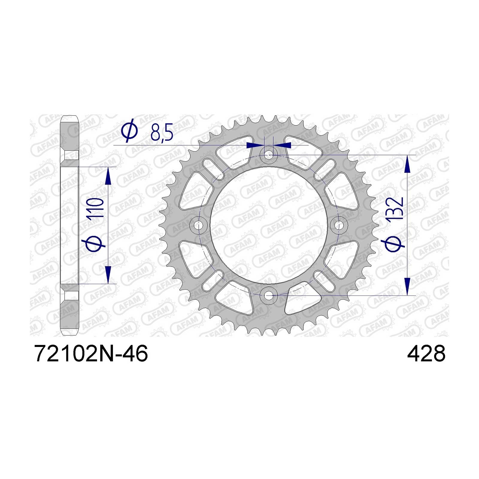 AFAM Kettenrad Teilung 428 46 Zähne Alu silber
