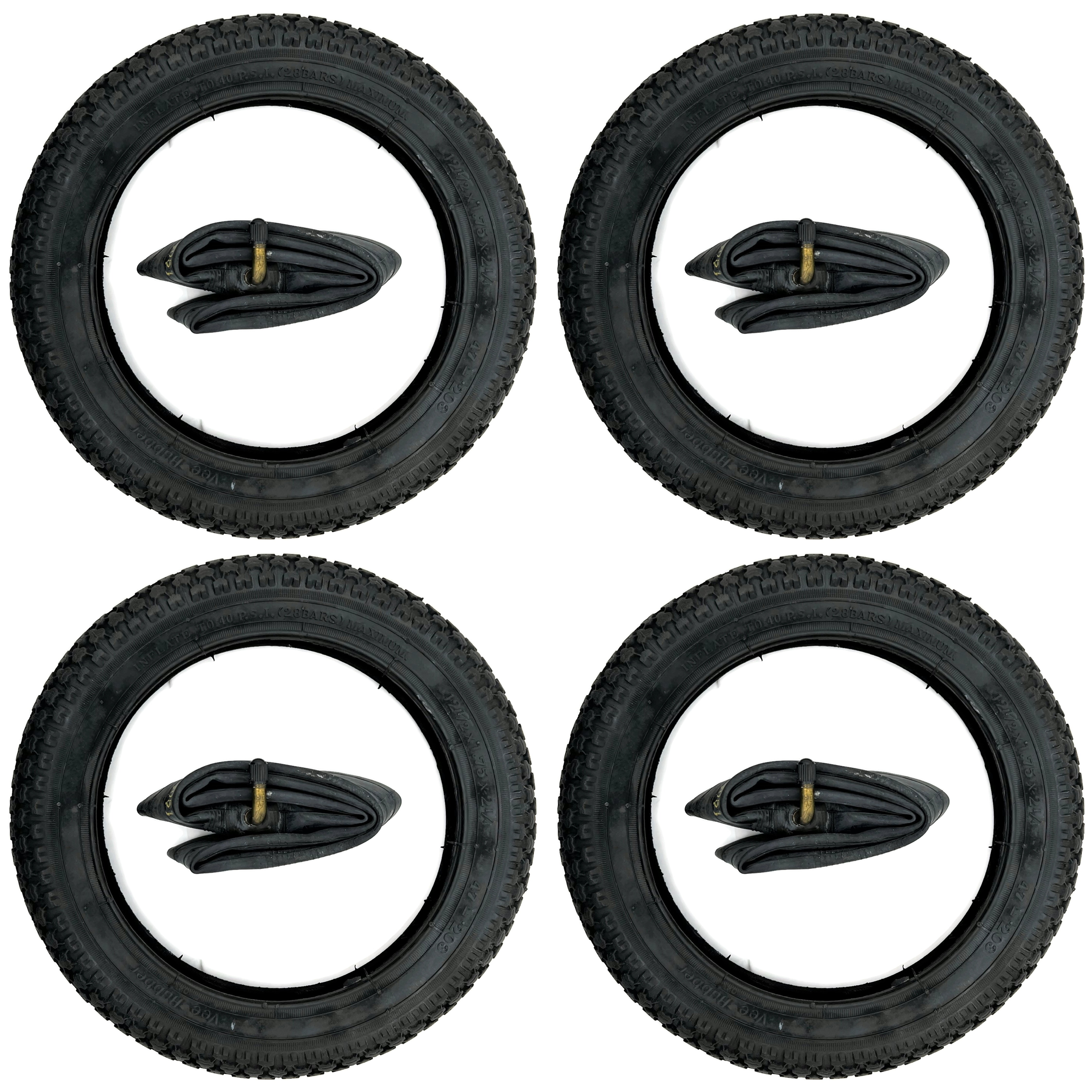 4x Reifen + 4x Schlauch 12 1/2 X1,75X2 1/4 = 47-203 VRB034 BK für Kinderwagen Roller