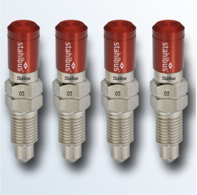 4x stahlbus Schnell-Entlüfterschraube Entlüftungsventil 3/8 Zoll-24UNFx16 + Alukappen Rot