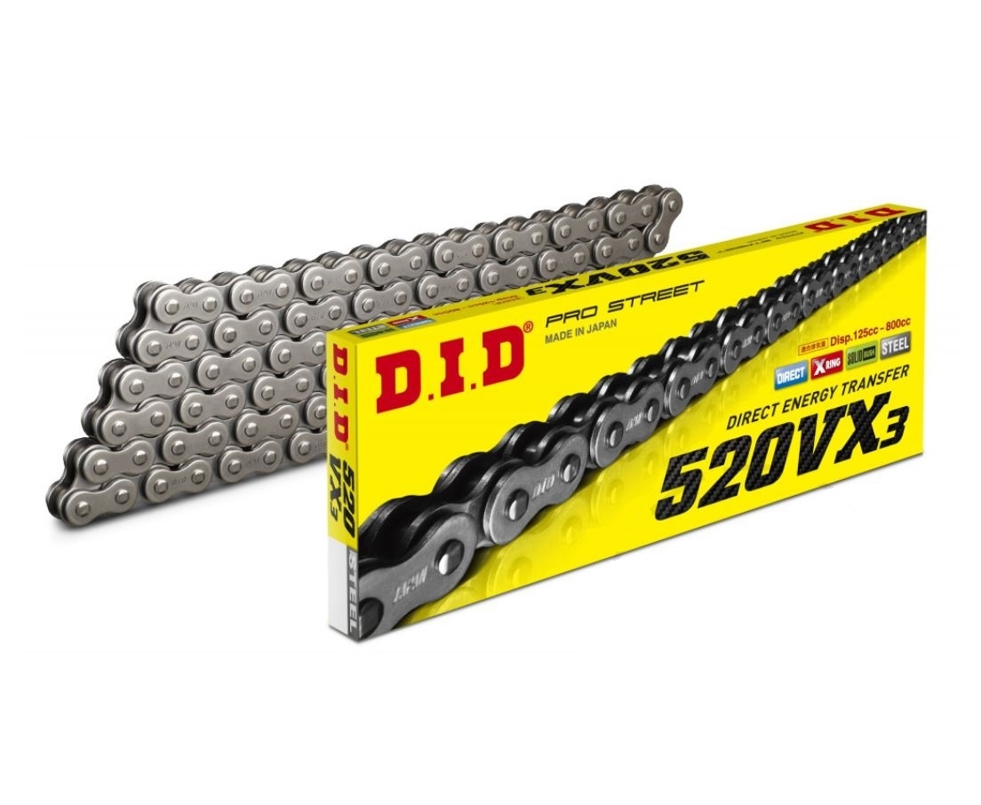 DID VX3 Motorrad X-Ringkette verstärkt offen 520 Teilung 102 Glieder Nietschloss