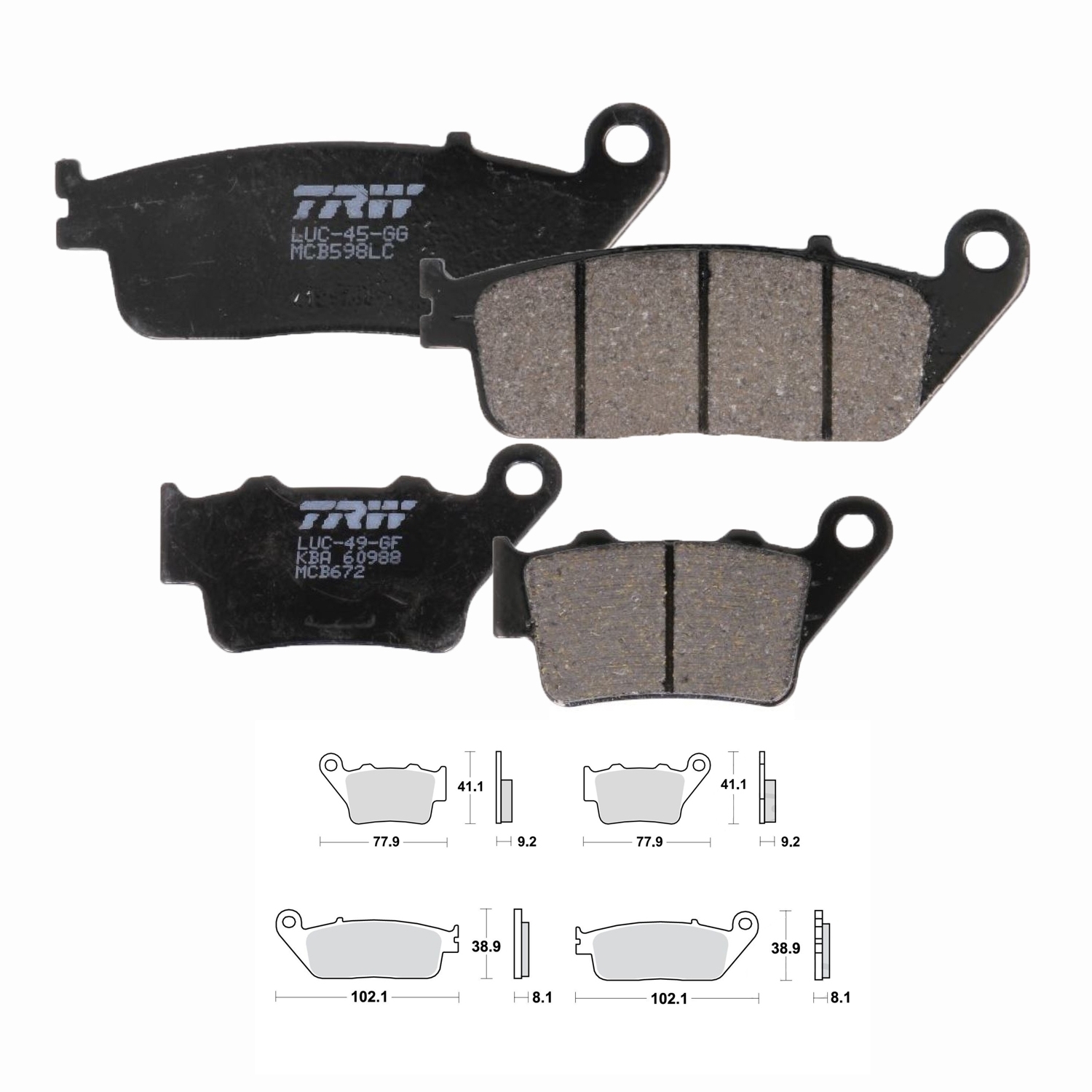 2x TRW Bremsbeläge vorn + hinten für Yamaha WR125R WR125X DE071 DE072 2009-2016