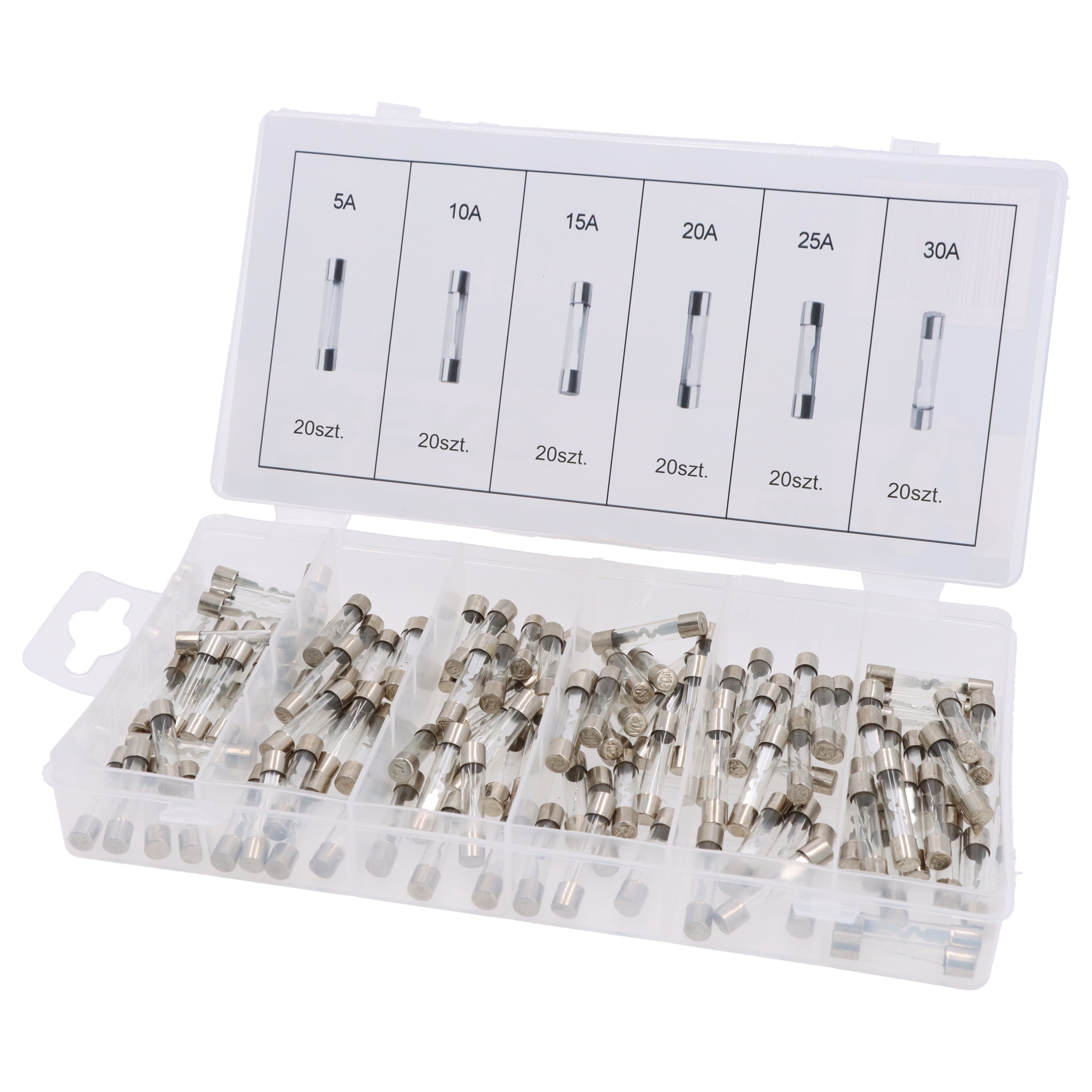 120tlg Sortiment Feinsicherungen Gerätesicherungen Glassicherungen 5-30A 6,3X32