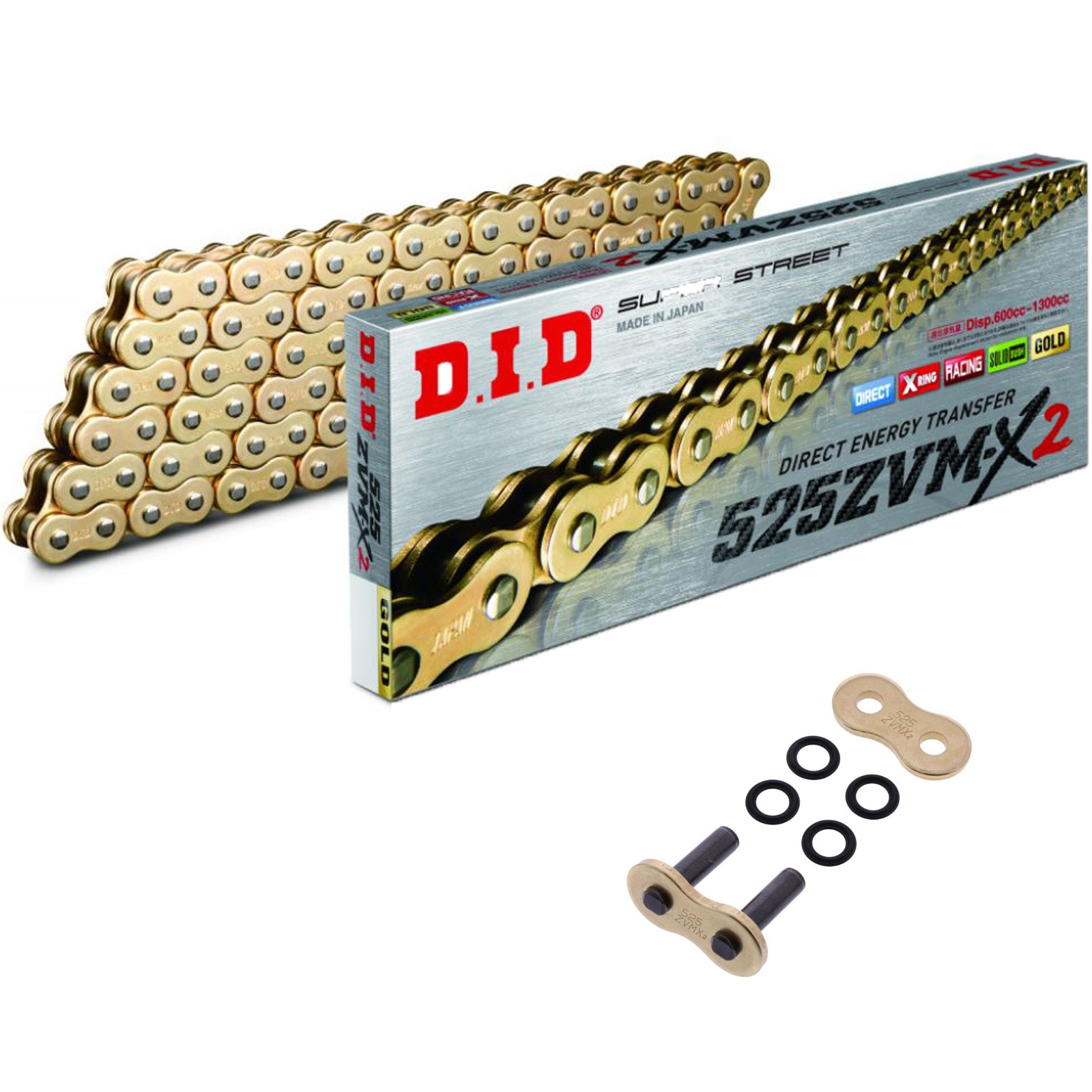 DID ZVMX2 Motorrad X-Ringkette verstärkt gold 525 Teilung 120 Glieder offen +Nietschloss