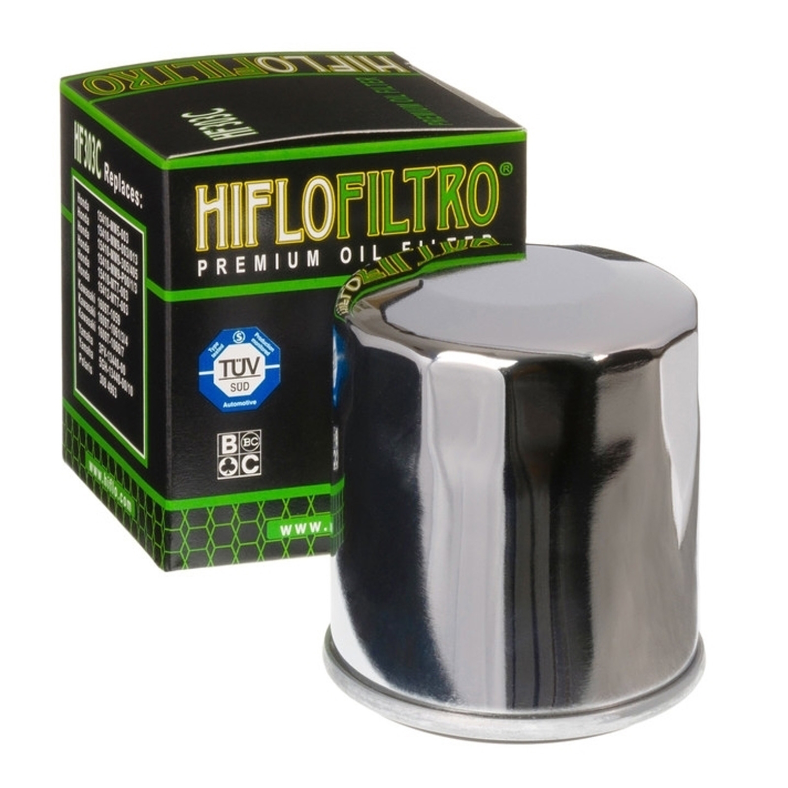 HIFLO HF303C Ölfilter Chrom für Honda CB CBR Yamaha FZR XJ Kawasaki EN ER6 KLE Polaris