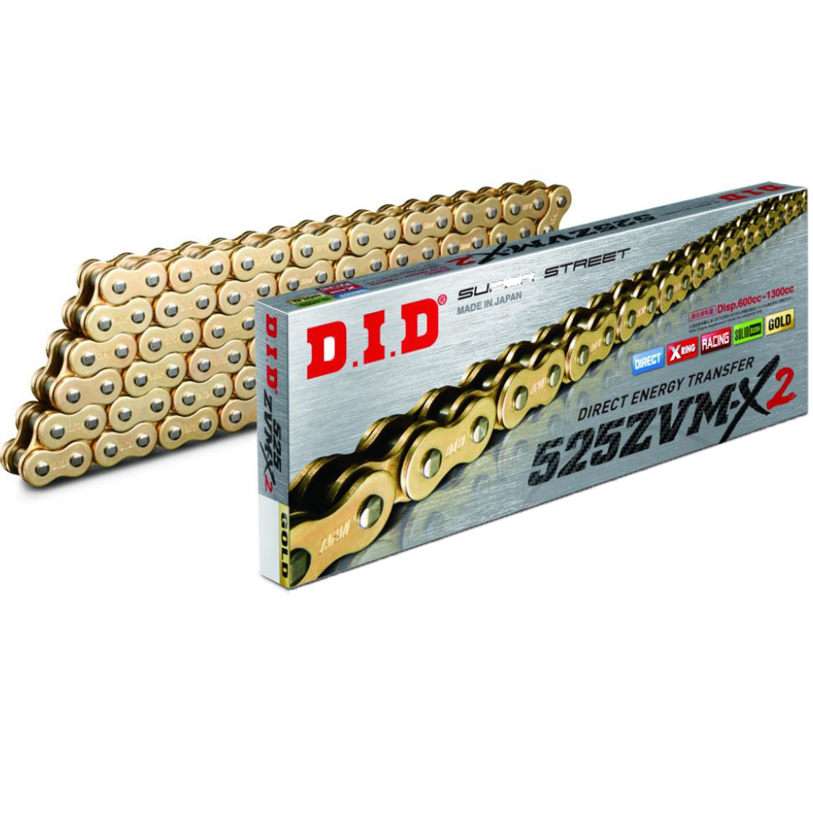 DID ZVMX2 Motorrad X-Ringkette verstärkt gold 525 Teilung 120 Glieder offen +Nietschloss