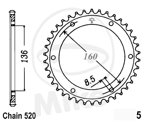 JT Sprockets Kettenrad 47 Zähne 520 Teilung Innendurchmesser 136mm Lochkreis 160mm  R 5-47