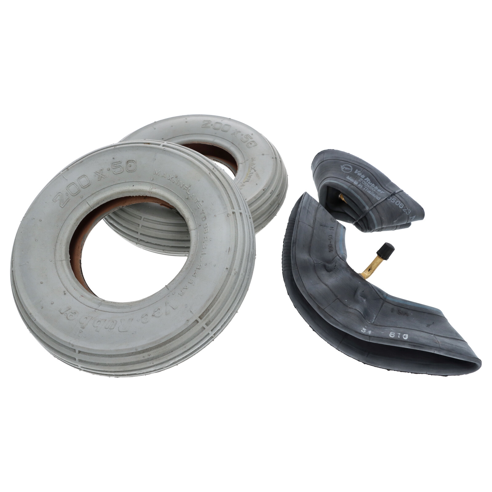 2x Reifen Luftreifen für Rollstuhl 200 x 50 VRB013 8x2 90/30 4PR Satz Rollstuhlreifen + Schläuche