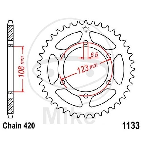 JT Sprockets Kettenrad 53 Zähne 420 Teilung Silber Innendurchmesser 108mm Lochkreis 123mm JTR1133.53