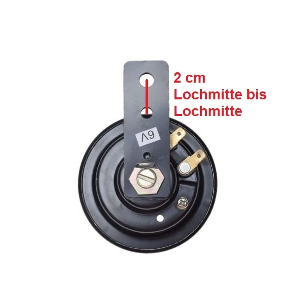 Motorrad Hupe schwarz, 6 Volt, 87 mm