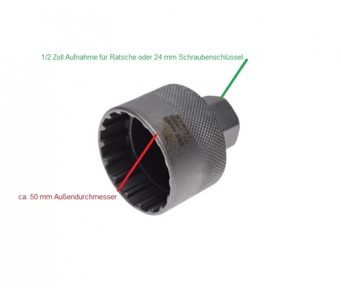 Innenlagerwerkzeug für 1/2" Ratsche für Shimano Hollowtech II, Truvativ, Campa