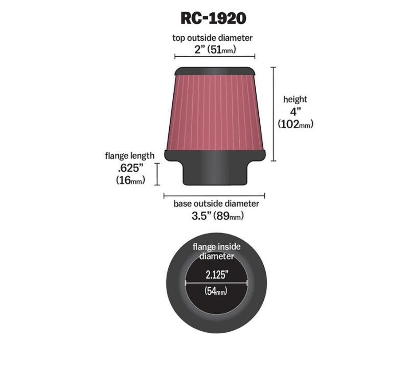 K&N UNIVERSAL Sport Luftfilter RC-1920 Flansch 54 mm