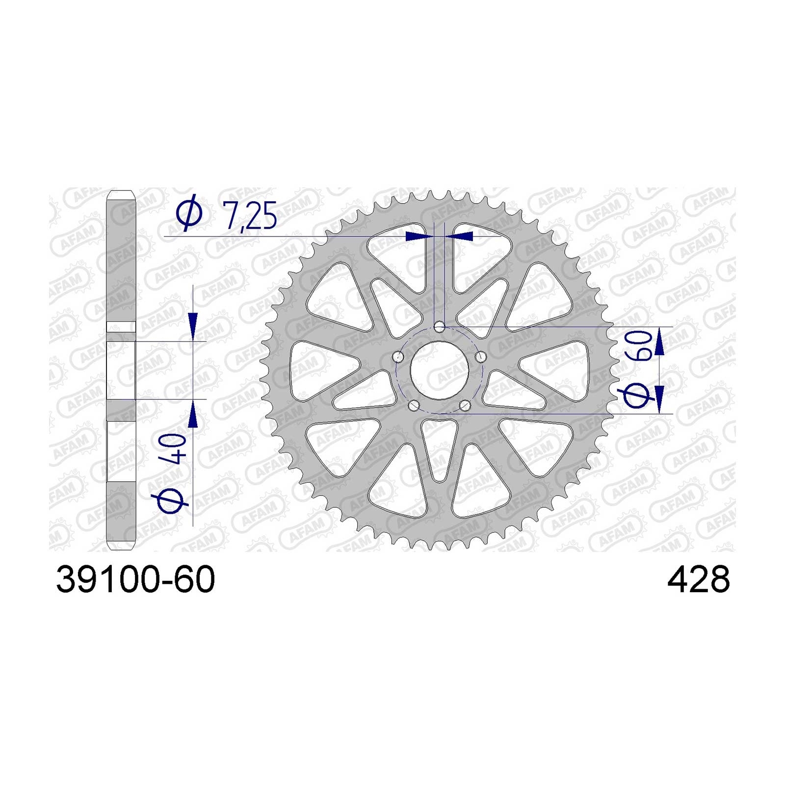 AFAM Kettenrad Teilung 428 60 Zähne Alu silber