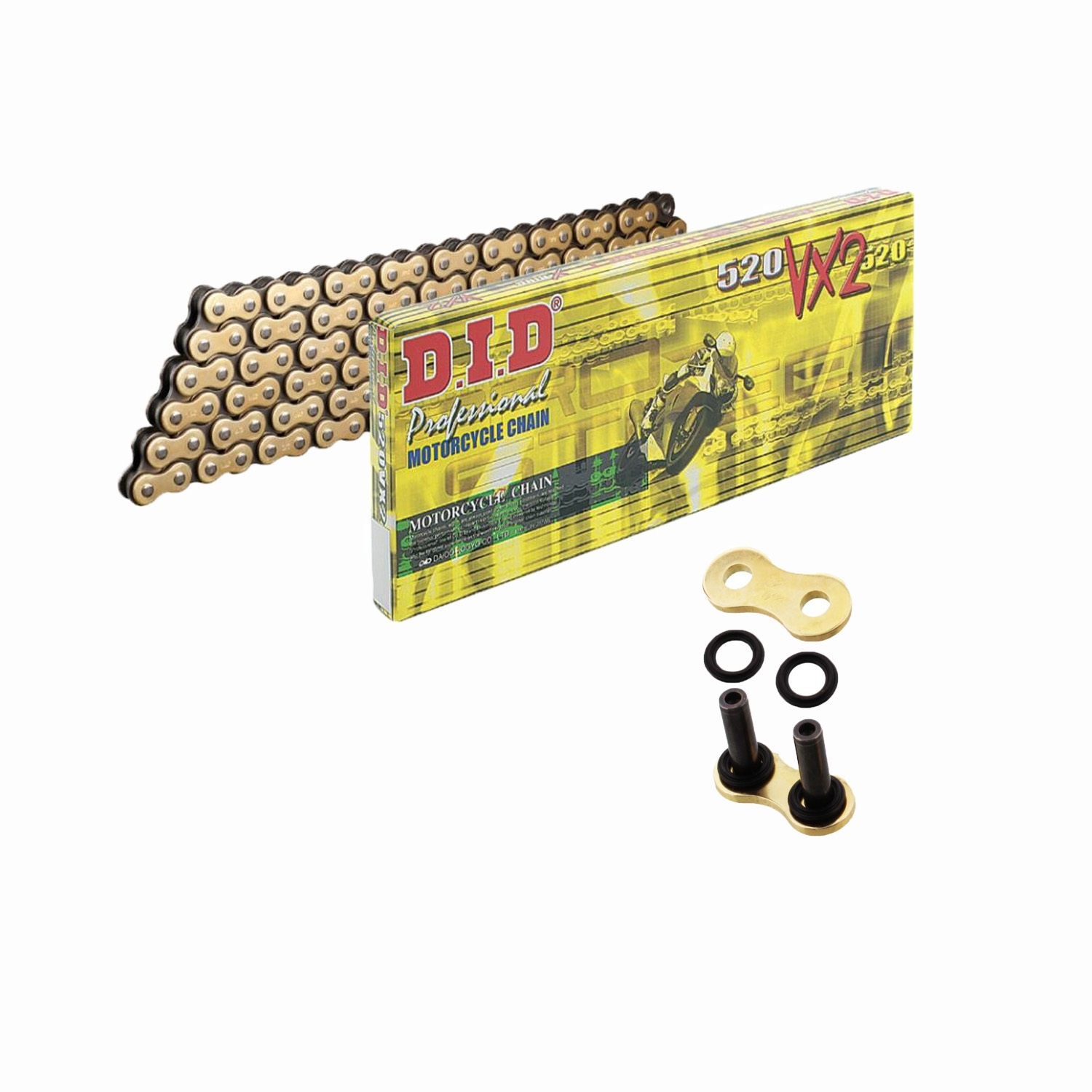 DID VX2 X-Ringkette verstärkt gold 520 Teilung 100 Glieder offen +Nietschloss
