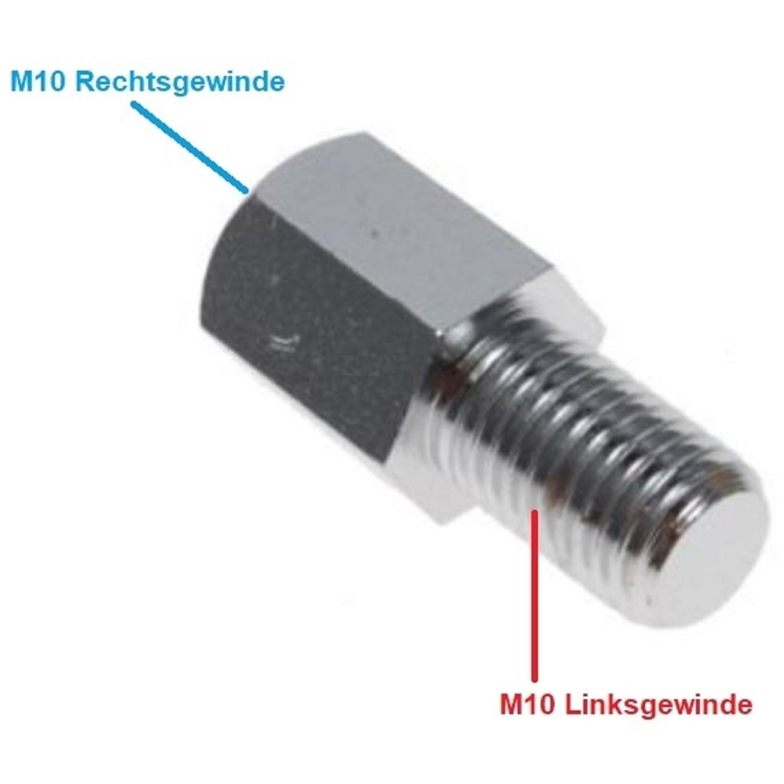Satz Spiegeladapter chrom M10 Rechtsgewinde auf M10 Linksgewinde Motorrad Roller Moped