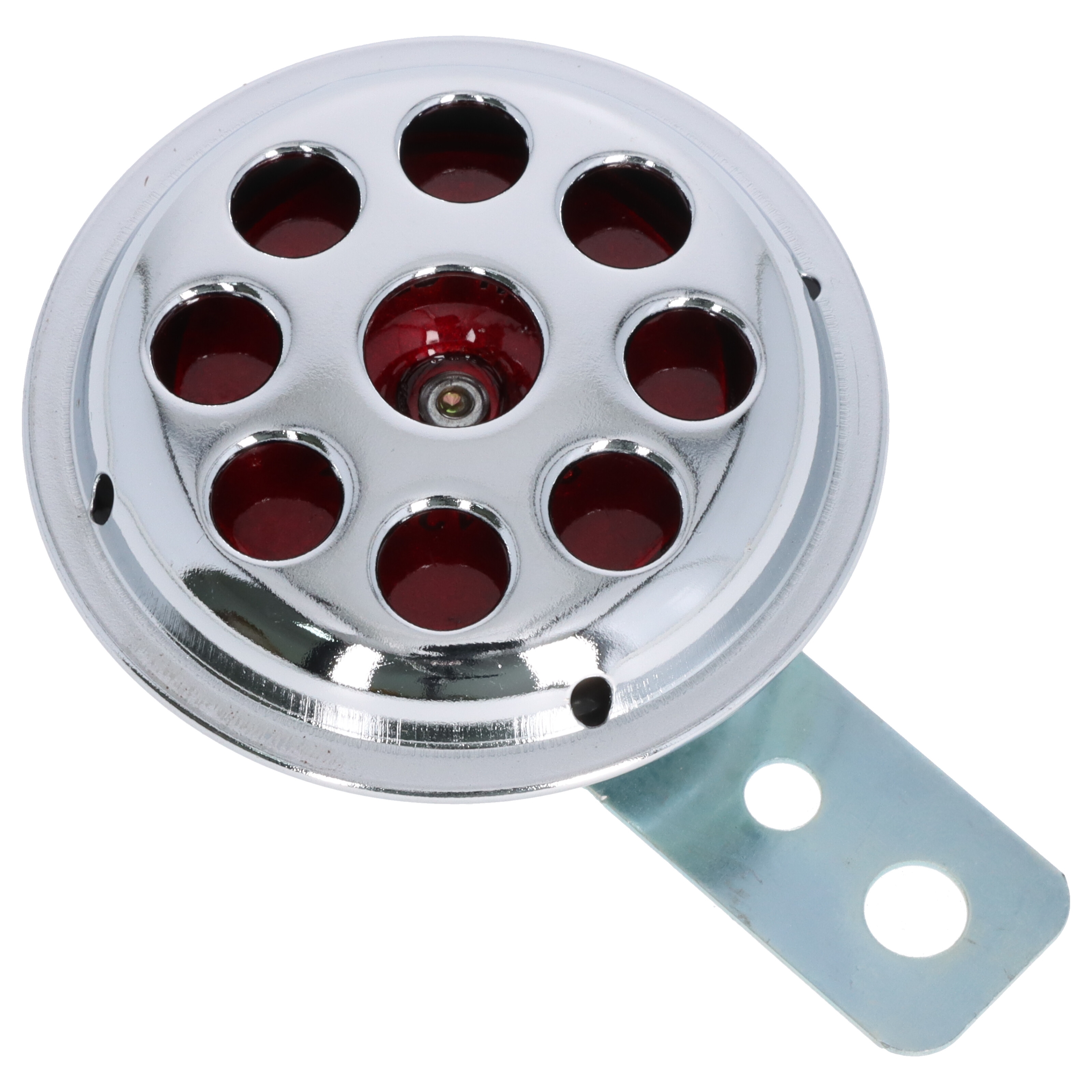 Motorrad Hupe chrom/rot, 12 Volt, 71 mm