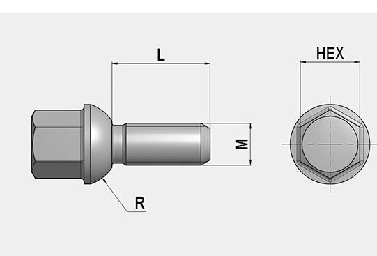 1 X Radschraube Kugelbund 56 mm R12 SW17 M14X1.5