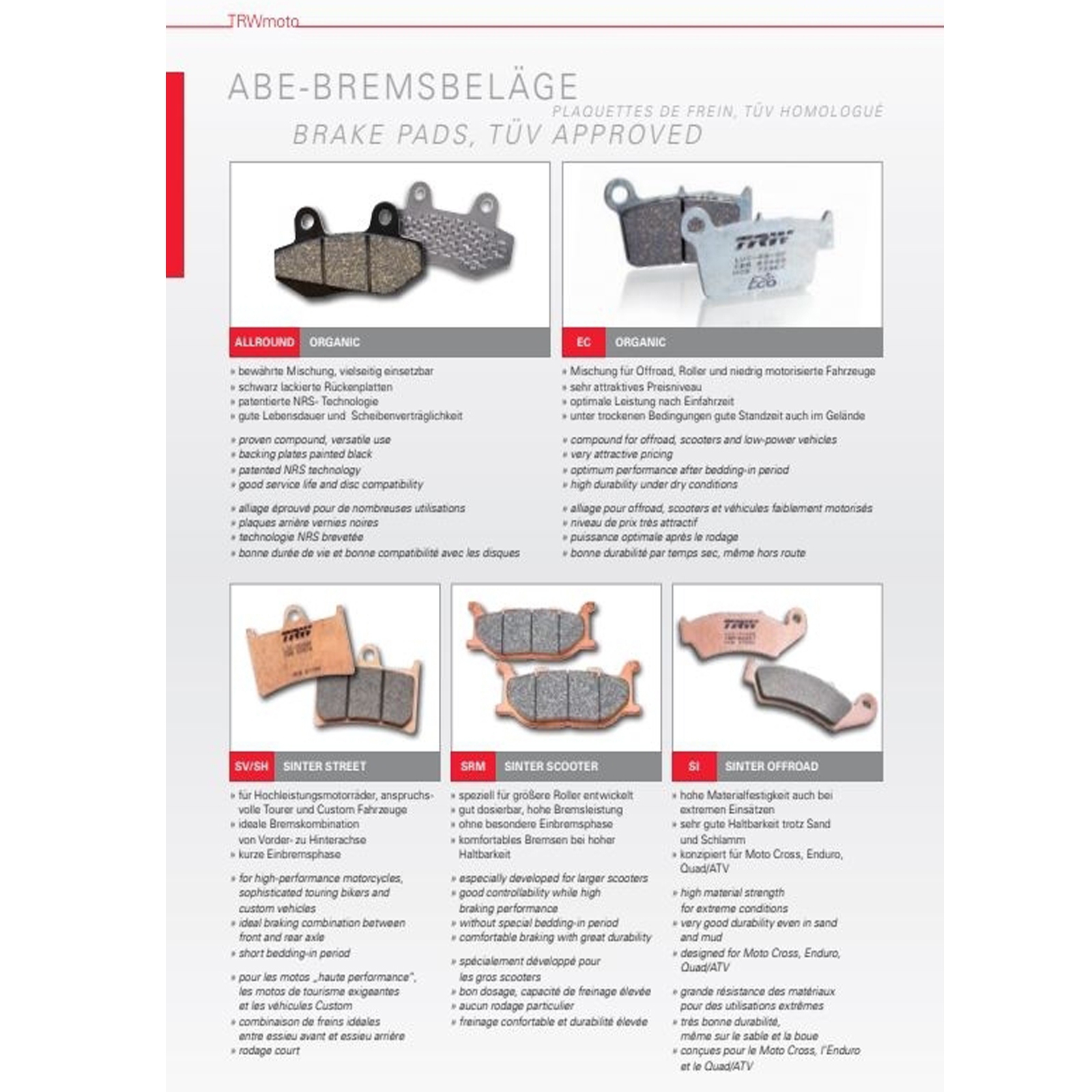 TRW MCB510 Bremsbeläge für Suzuki DR125 LT-A Kawasaki KVF KLX KX Yamaha YFM