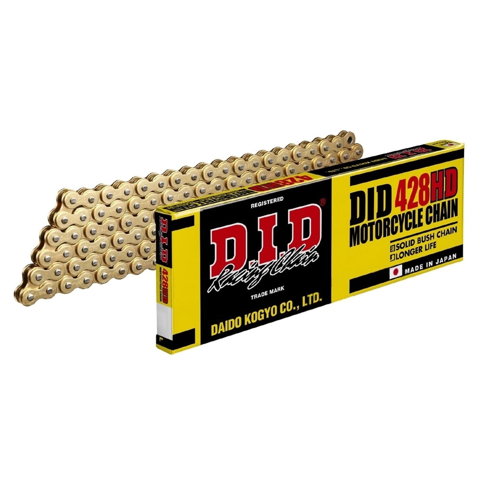 DID Motorrad Antriebskette HD gold 428 Teilung 114 Glieder offen mit Clipschloss