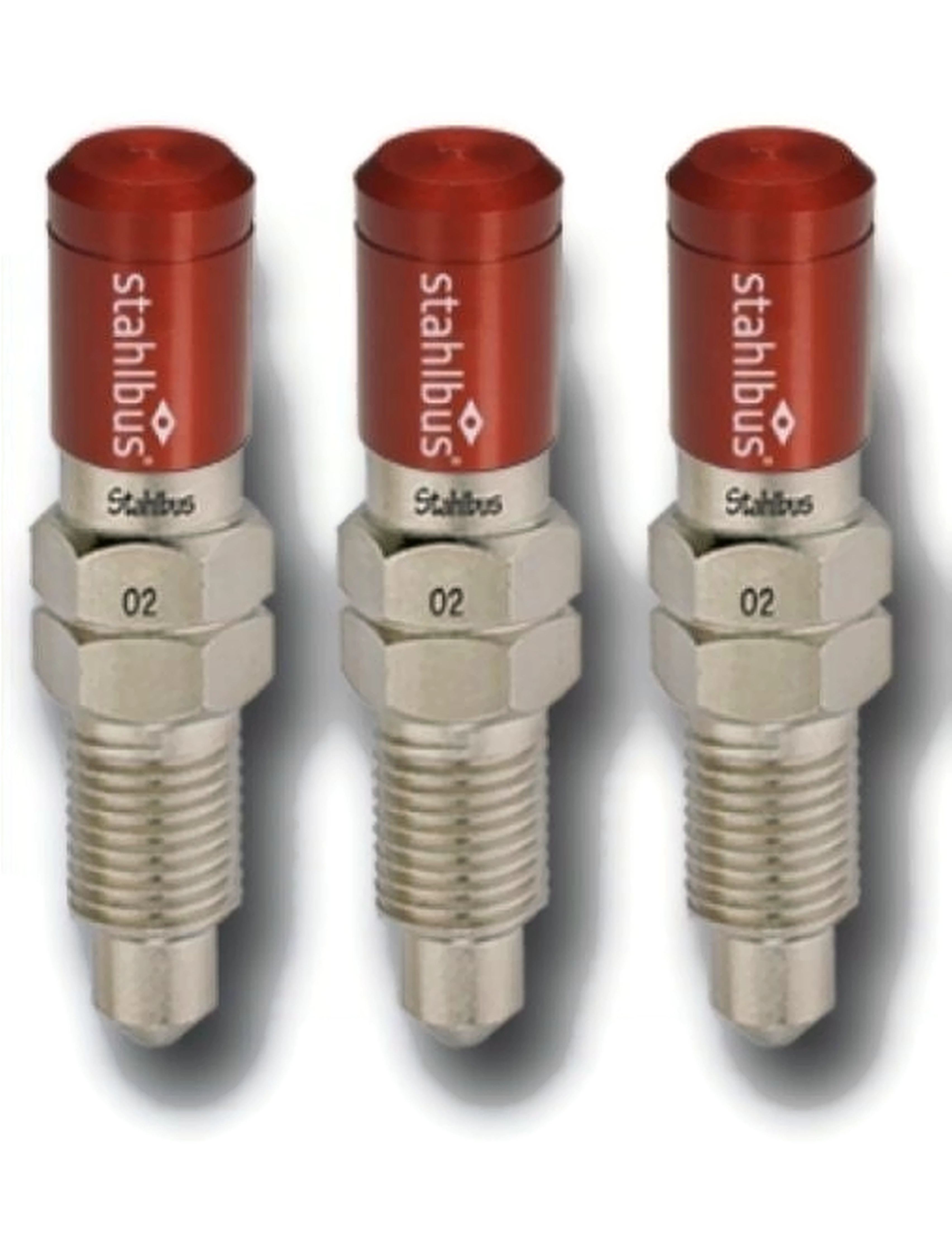3x stahlbus Schnell-Entlüfterschraube Entlüftungsventil 3/8 Zoll-24UNFx16 + Alukappen Rot