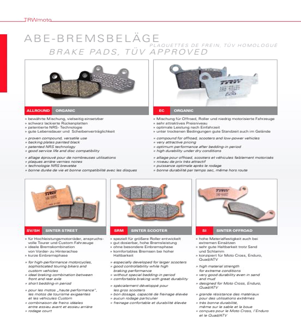 TRW Bremsbelagsatz vorne für Suzuki AN400 Burgman Yamaha YFM Kawasaki KVF Triumph