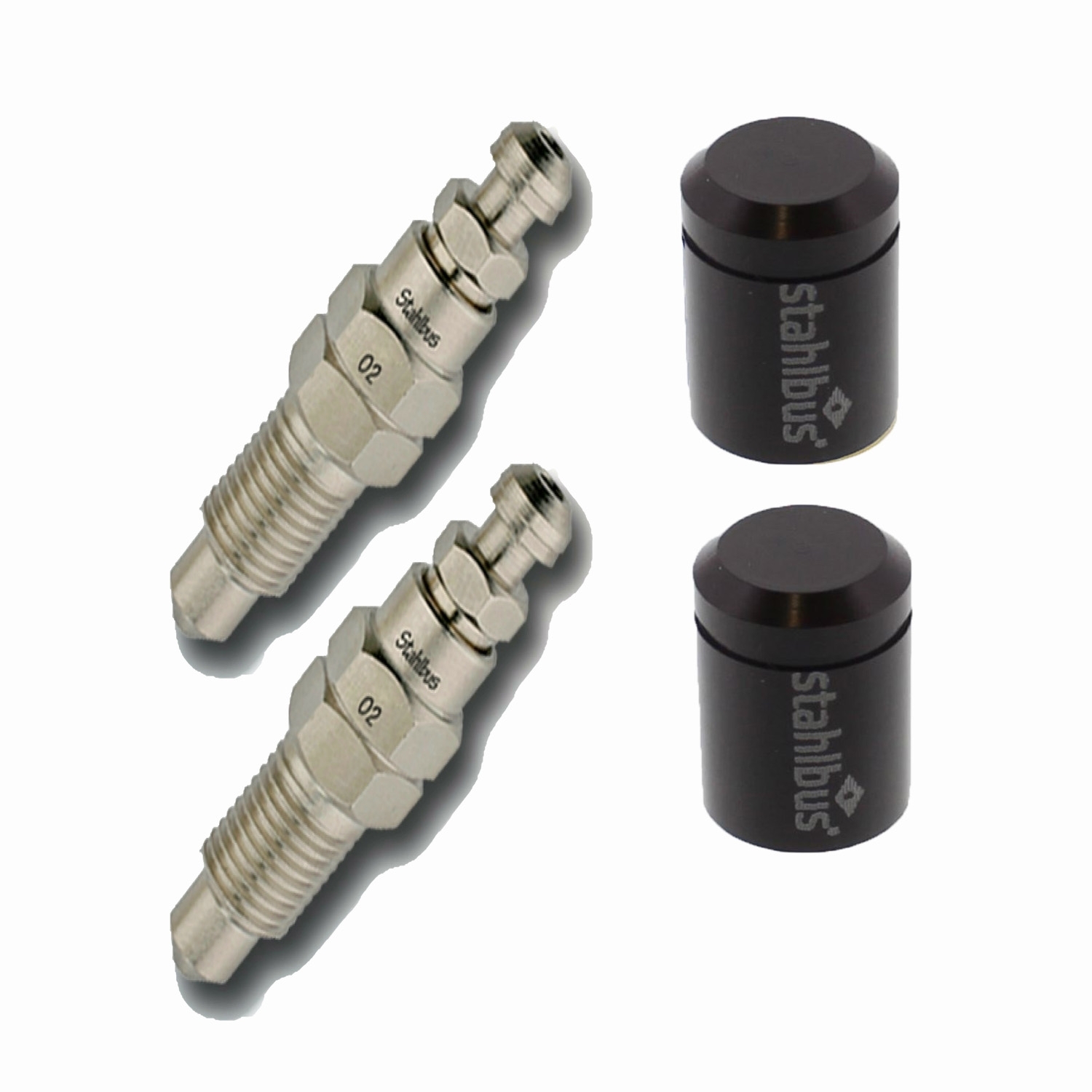 2x stahlbus Entlüfterschraube Entlüftungsventil 3/8 Zoll-24UNFx22 mm + Alukappen Schwarz