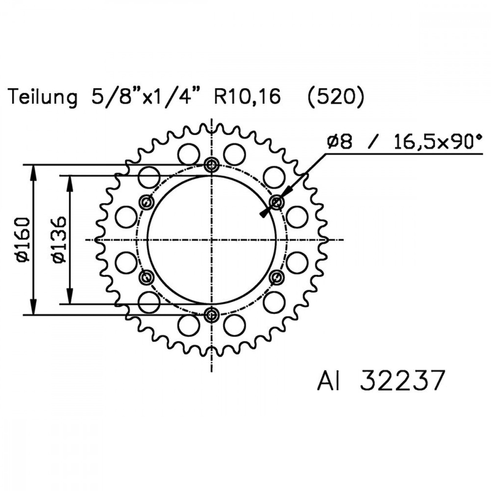 Esjot Kettenrad alu 48 Zähne 520 Teilung / 51-32237-48