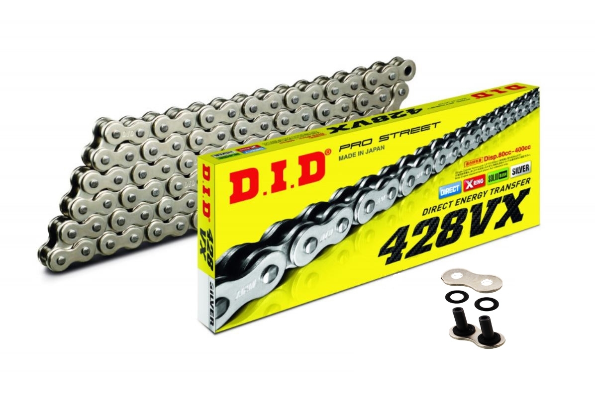 DID VX Motorrad X-Ringkette silber 428 Teilung 136 Glieder offen +Clipschloss
