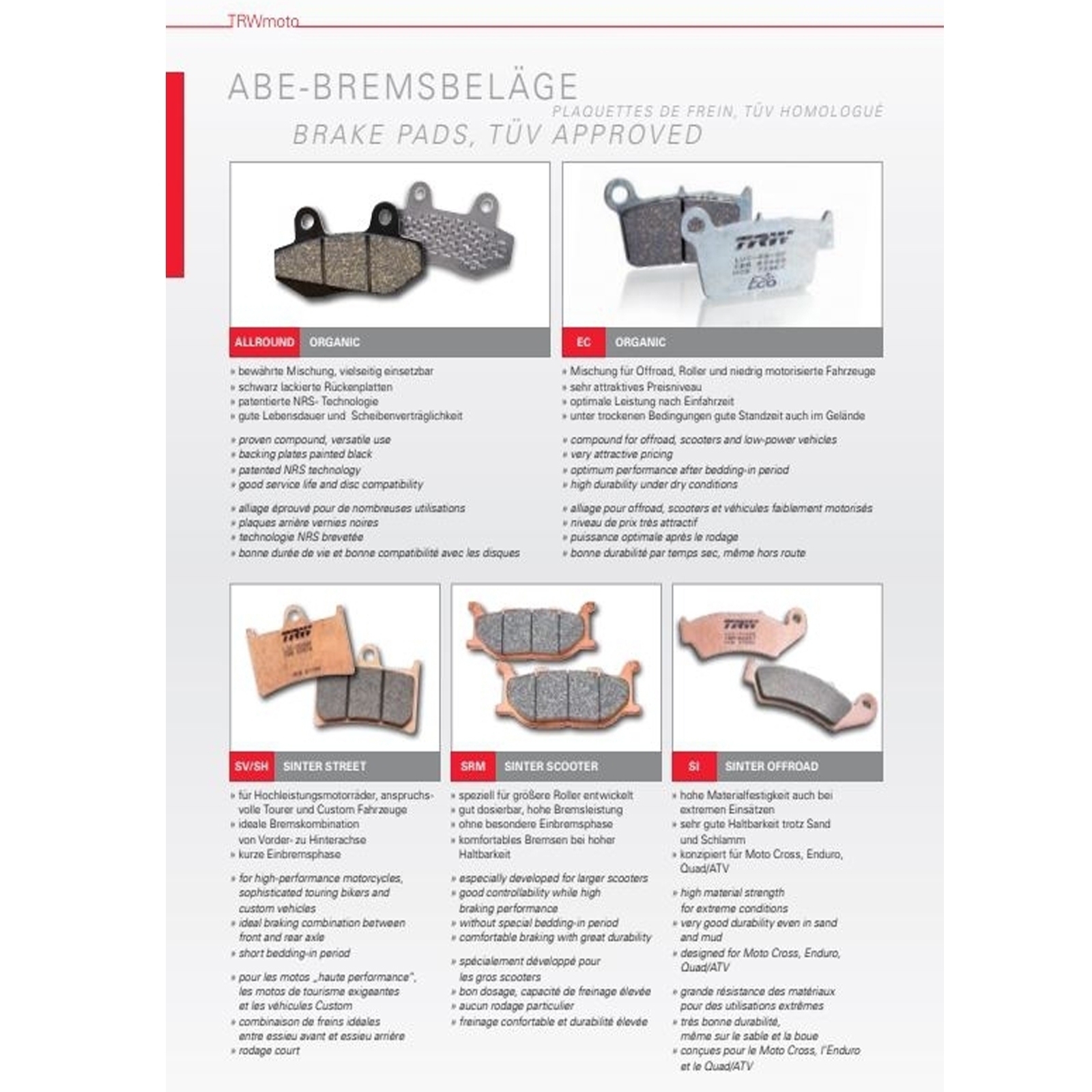 TRW MCB880SRM Sintermetall Bremsbeläge hinten für Yamaha X-Max YP250 R SG261 SG265 2014 - 2016