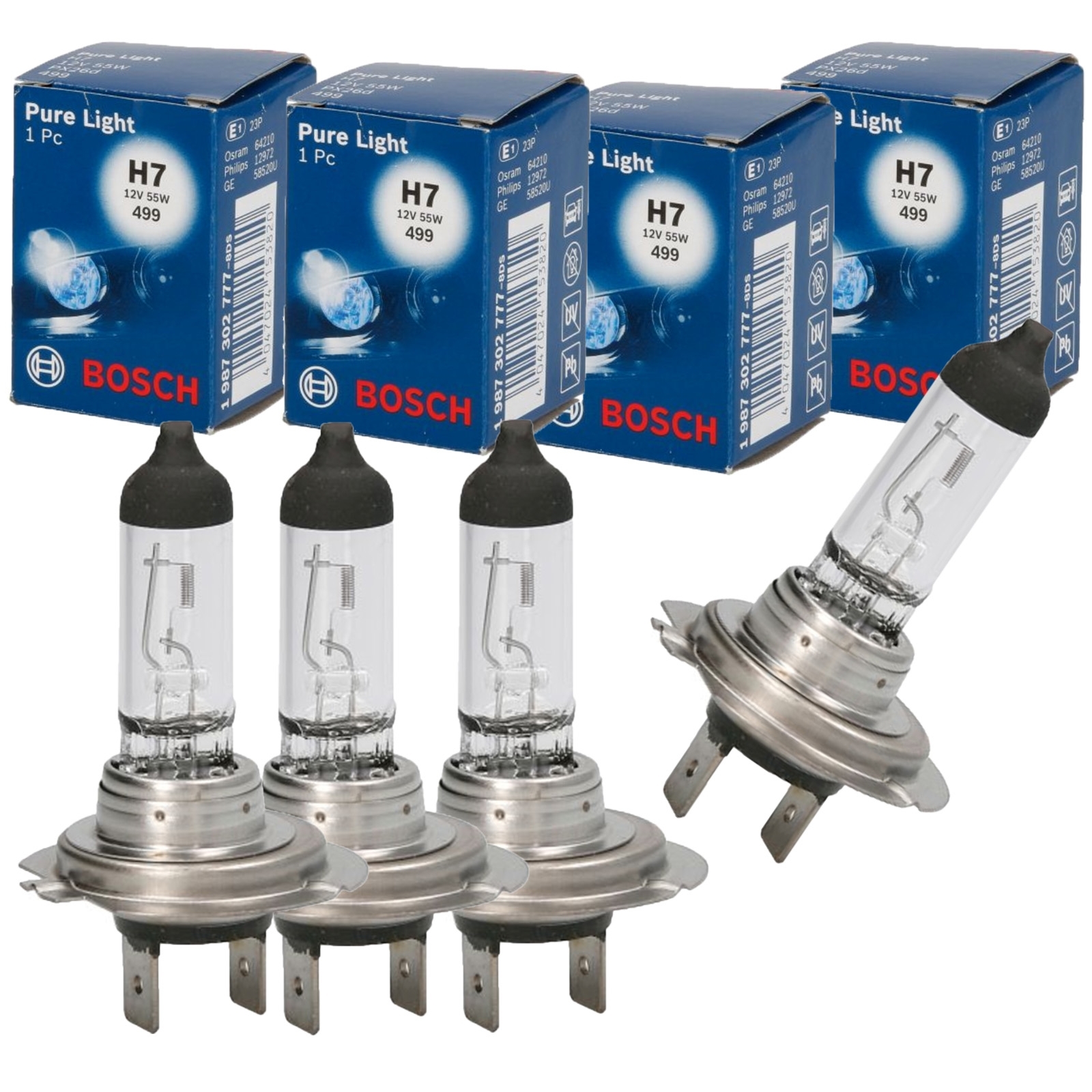 4x Original BOSCH Pure Light Glühlampe Halogen H7 12V 55W PX26D Glühbirne PKW