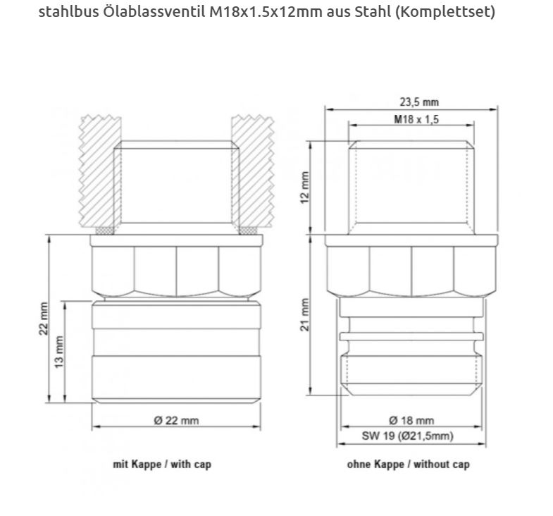 SB-210411-S-NA stahlbus Ölablassschraube M18x1.5x12 mm +Ventil +Alukappe