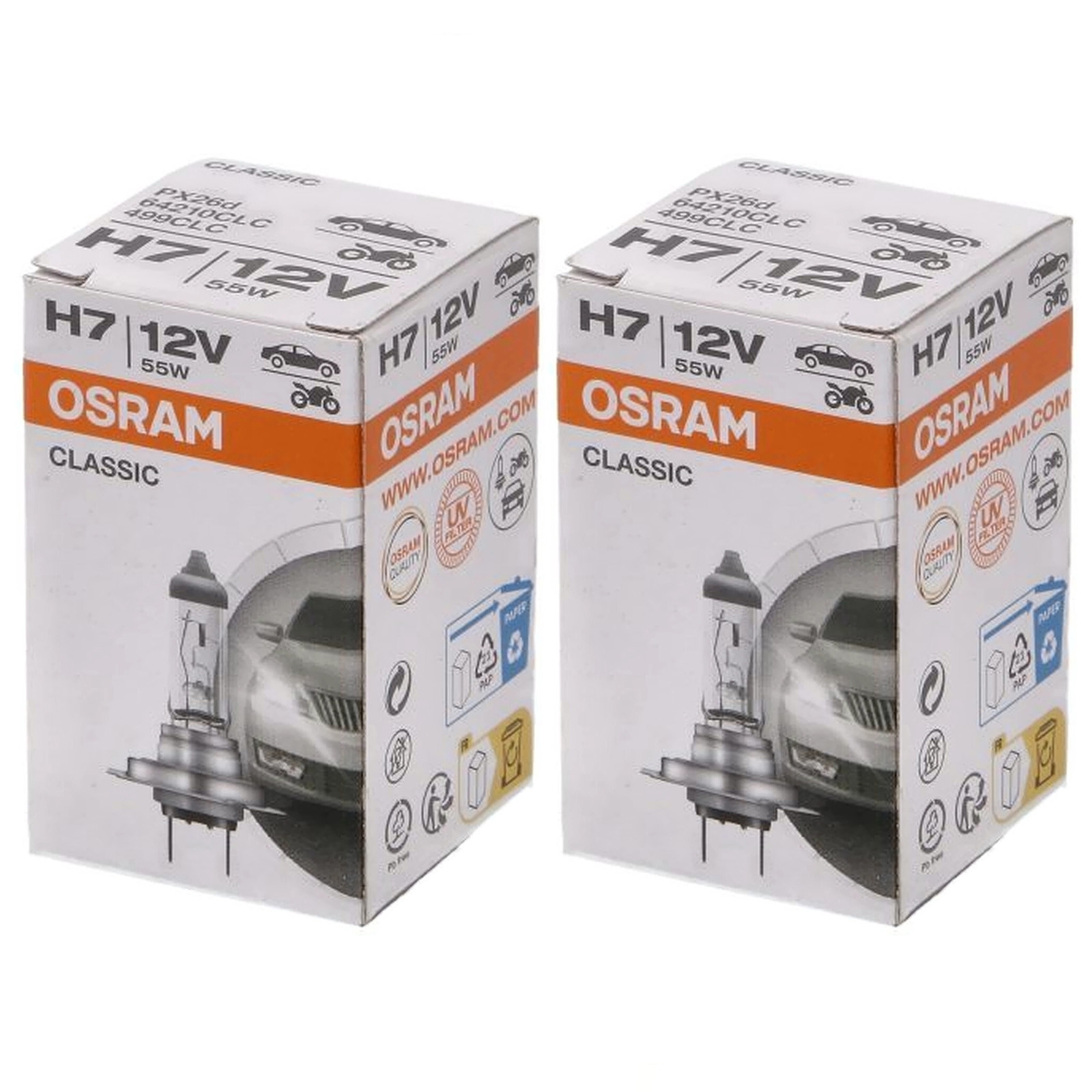 2x OSRAM 64210CLC H7 Halogenlampe 12V 55W für Scheinwerfer Classic
