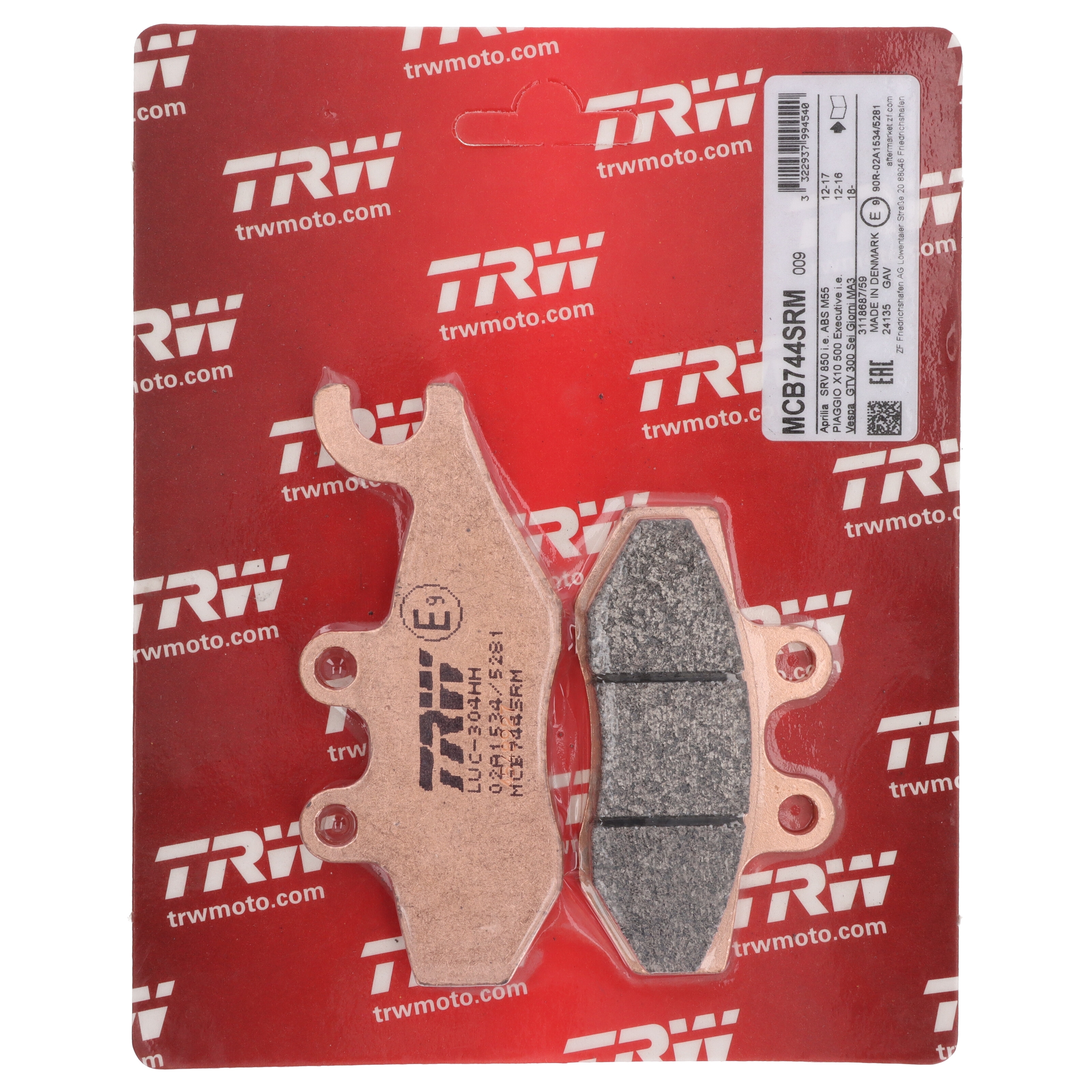 TRW MCB744SRM Sinter Bremsbeläge für Gilera Runner DNA 125 180 50 200 Fuoco GP Piaggio