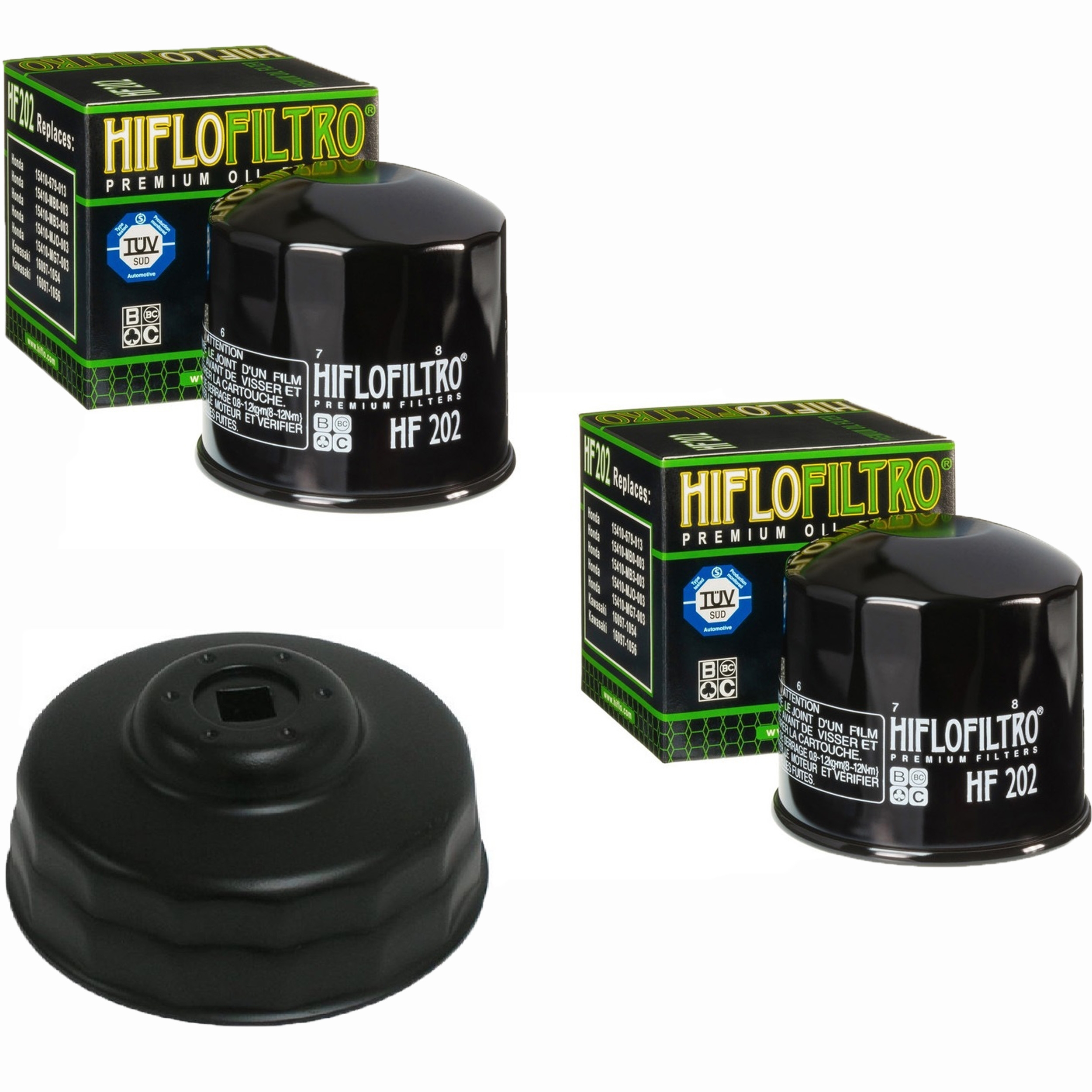 Set 2x Hiflo Ölfilter HF202 mit Ölfilterschlüssel 80mm Ölfilterwechsel Werkzeug Motorrad