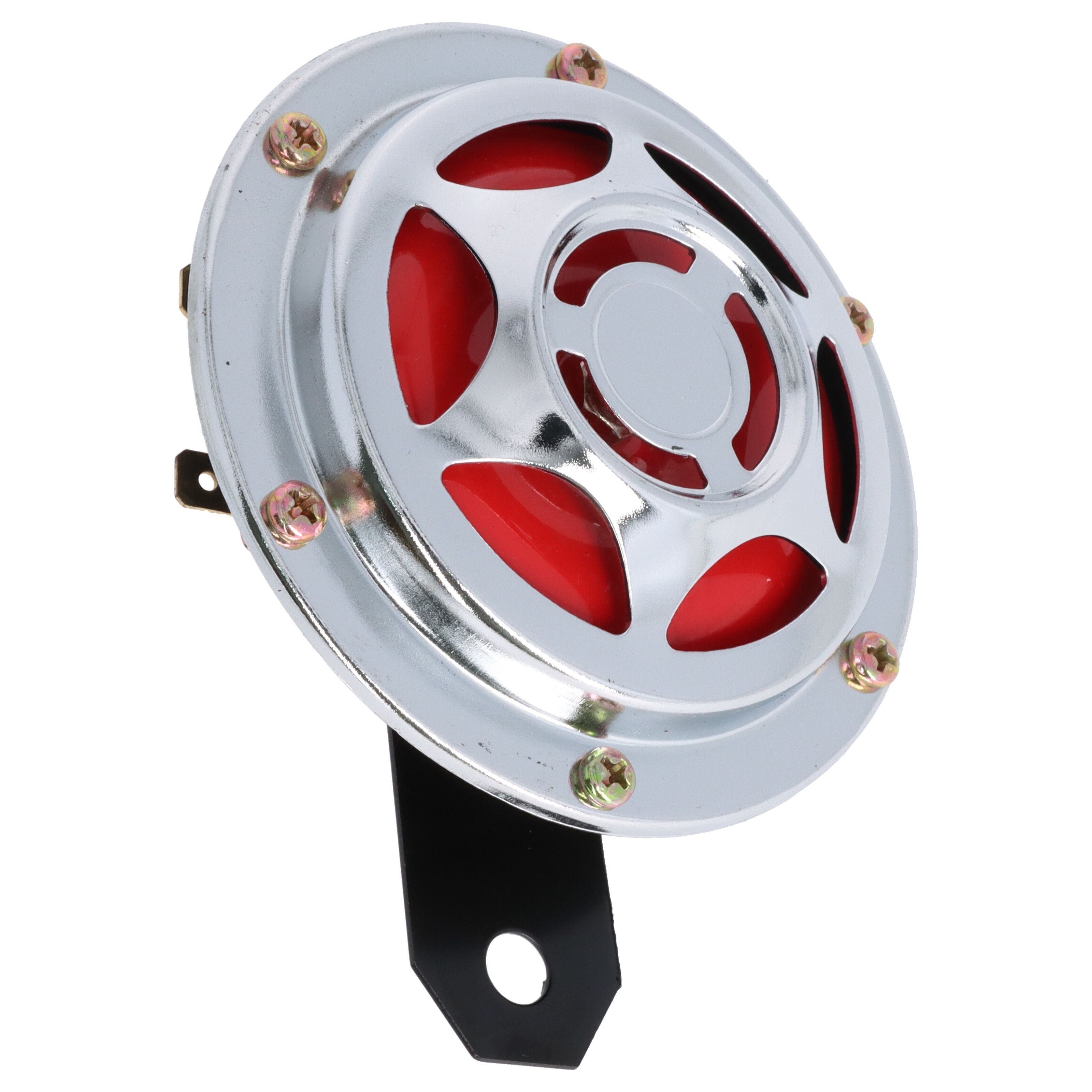 Motorrad Hupe chrom mit rotem Kern, 6 Volt, 100 mm