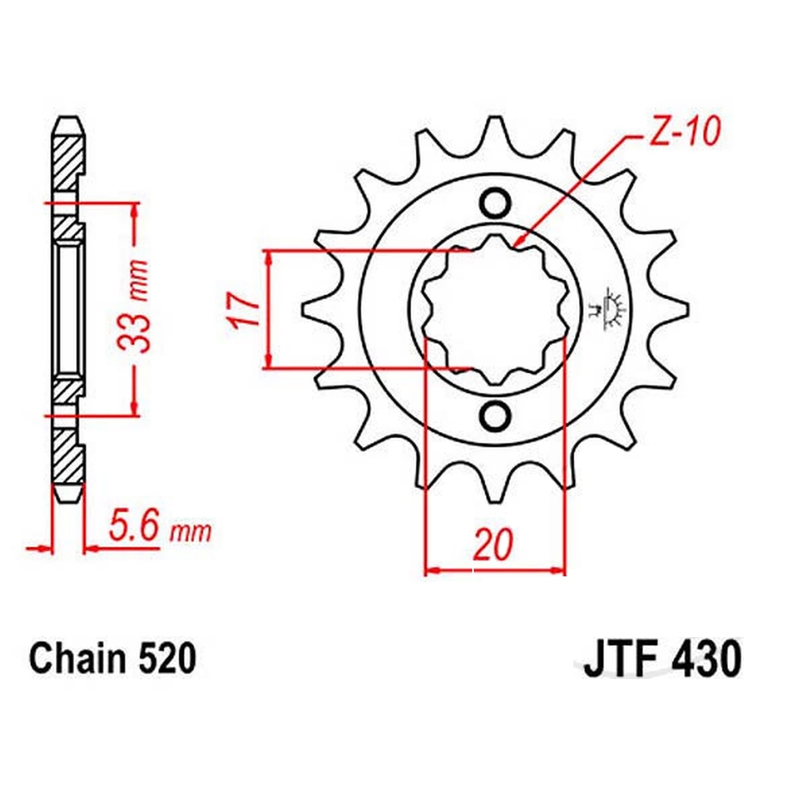 Ritzel 14Z Teilung 520 für Kawasaki KX250F Suzuki GSX250 E EU U GT250 RM-Z 250