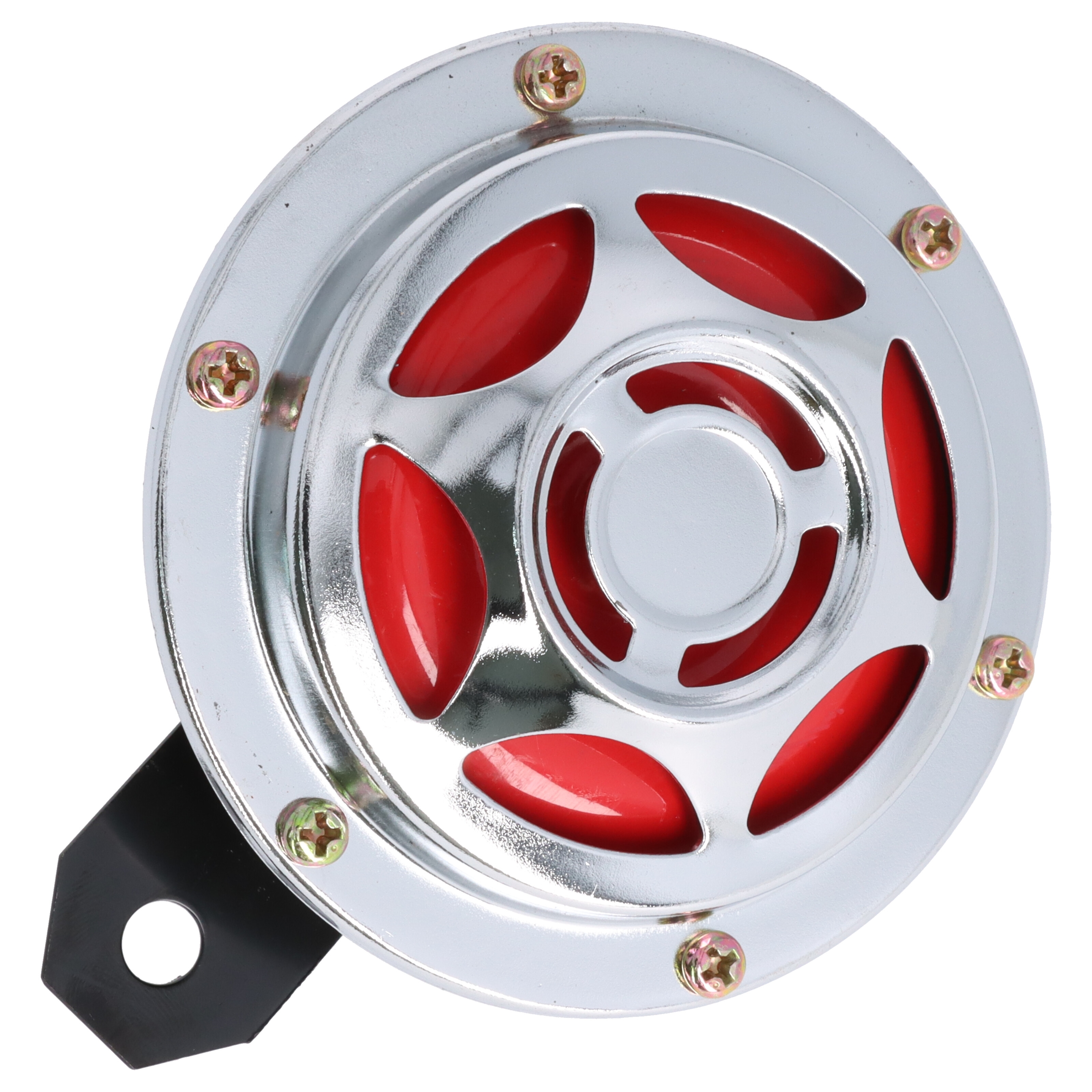 Motorrad Hupe chrom mit rotem Kern, 6 Volt, 100 mm