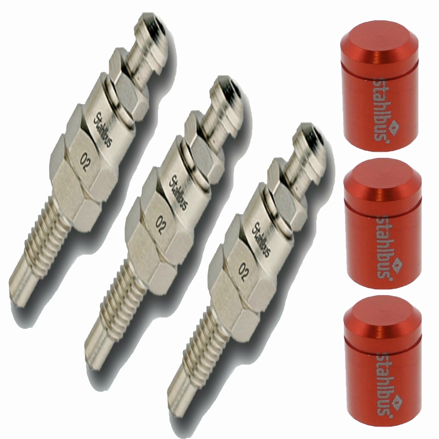 3x stahlbus Schnell-Entlüfterschraube Entlüfterventil M6x1.0x16mm + Alukappe Rot