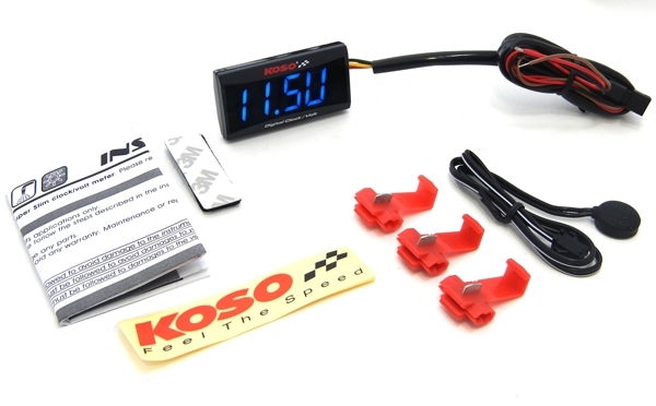 KOSO Super Slim Uhr & Spannungsmesser für alle 12 V Gleichstrom-Batterien / 360-223