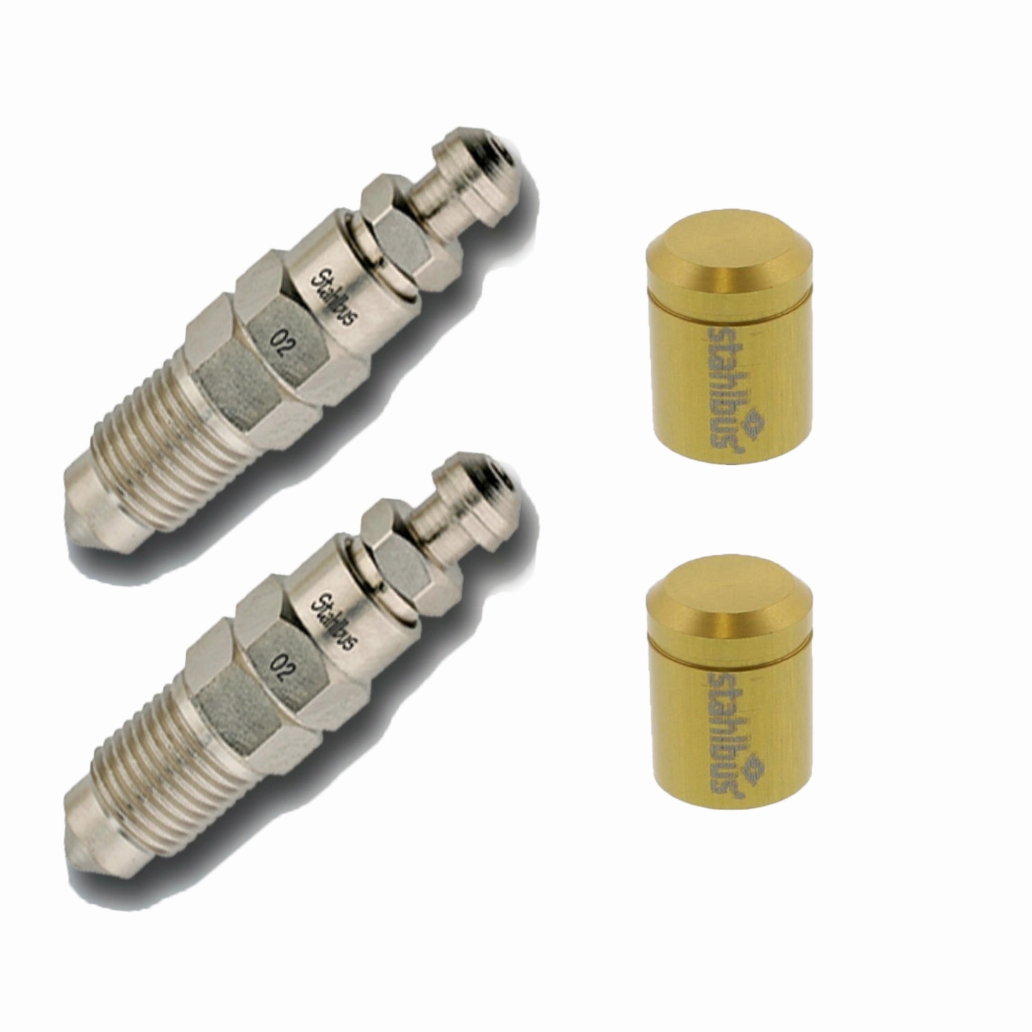 2x Stahlbus Schnell-Entlüfterschraube SB-110411 M10x1.0 mit Entlüftungsventil & Ventilkappe Gold