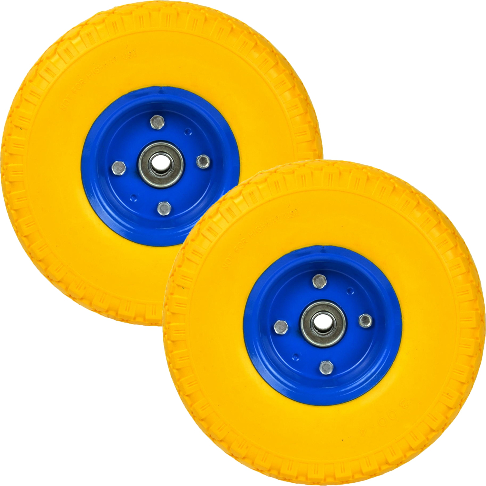 2x Sackkarrenrad 3.00-4 gelb Bollerwagenrad pannensicher PU Vollgummi Schubkarrenreifen