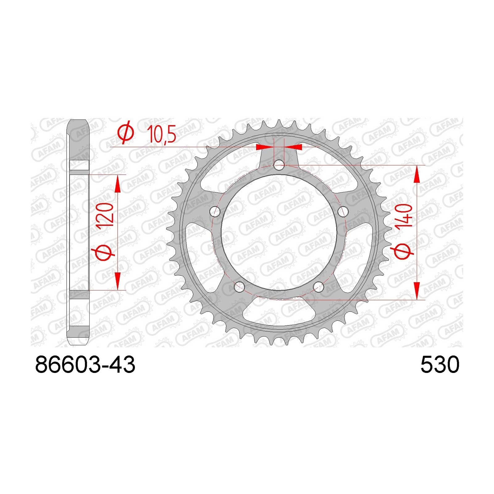 AFAM Kettenrad Teilung 530 43 Zähne Stahl schwarz