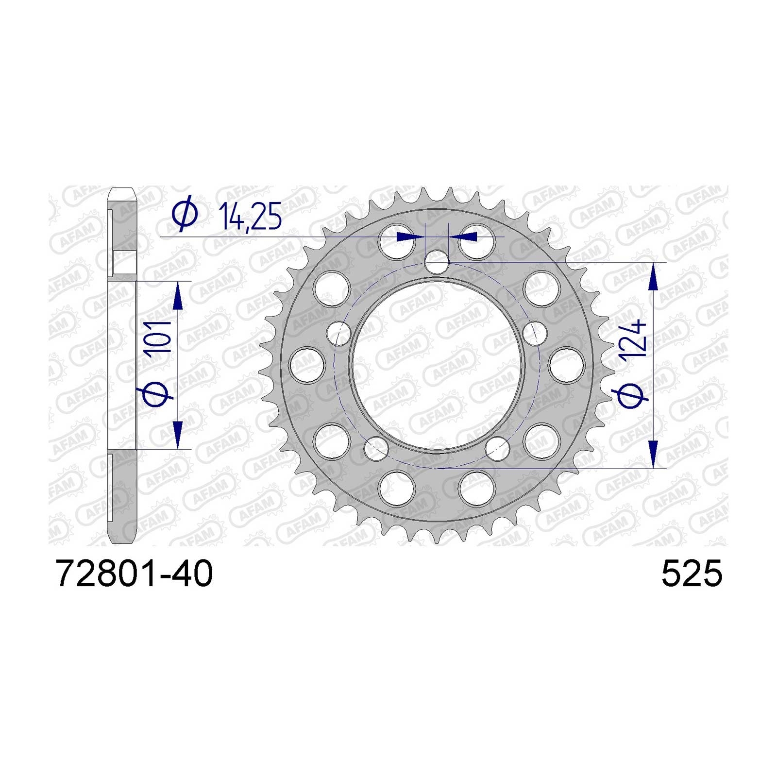 AFAM Kettenrad Teilung 525 40 Zähne Alu gun metal
