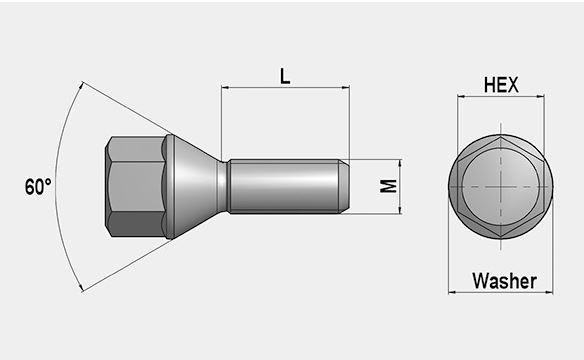 1 X Radschraube Kegelbund 33 mm M14X1.5 SW17 60°