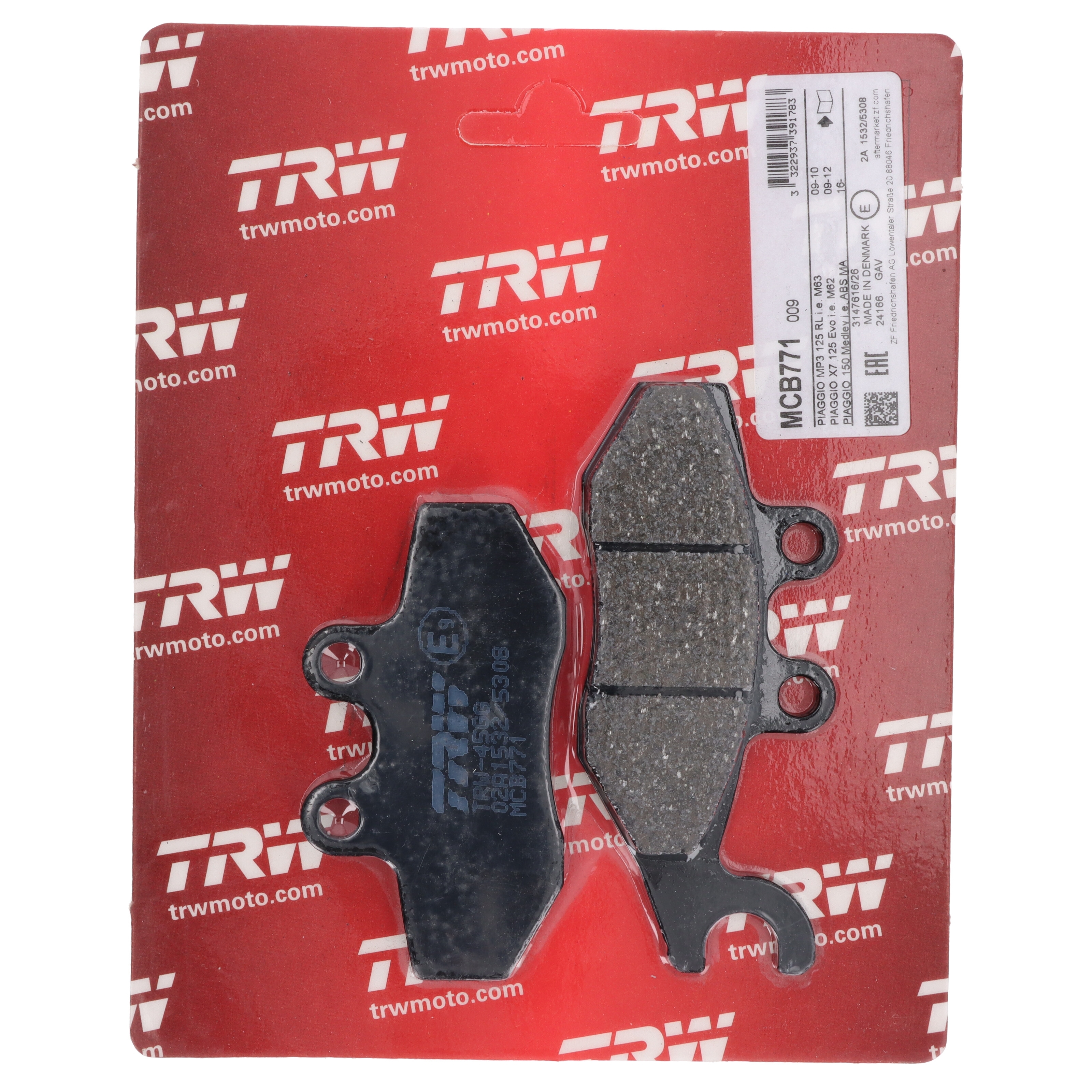 TRW MCB771 Bremsbeläge hinten für Piaggio Beverly MP3 X7 X8 XEvo X10