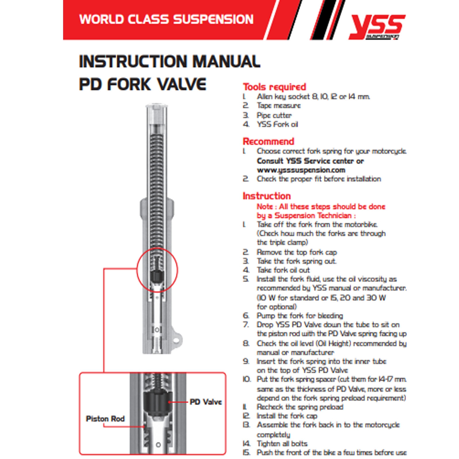 YSS PD310 Vorderrad Gabelventil für Suzuki GS500 BMW R100 R Honda FJS Kawasaki Triumph Yamaha