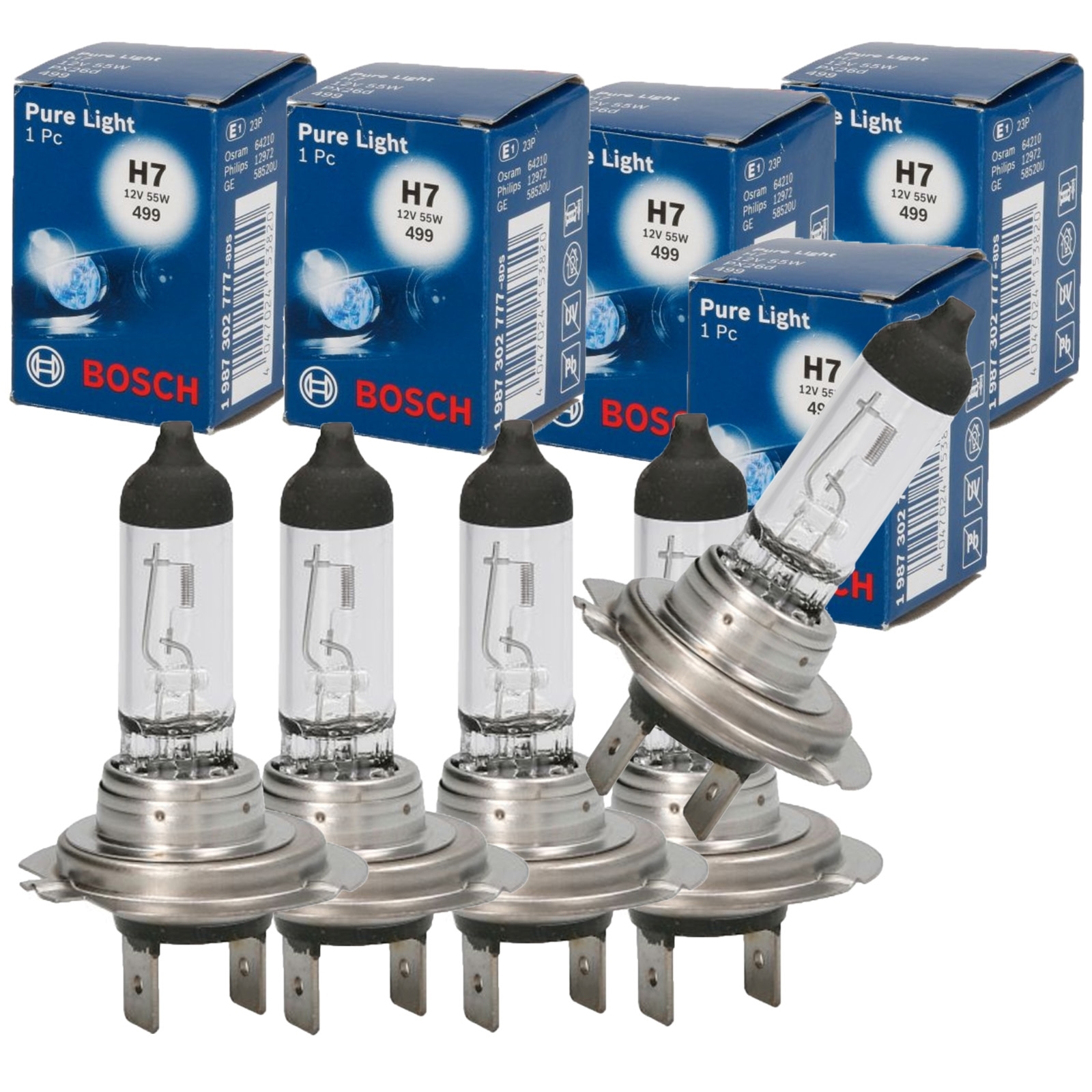 5x Original BOSCH Pure Light Glühlampe Halogen H7 12V 55W PX26D Glühbirne PKW