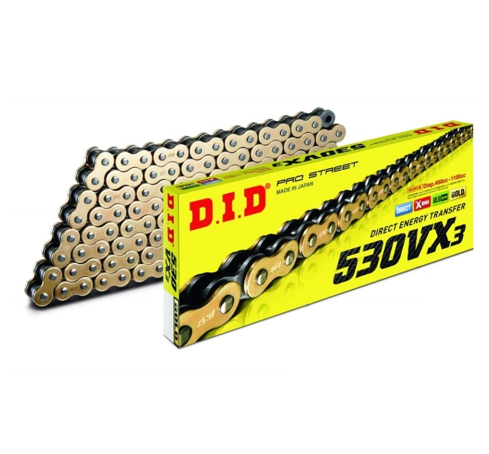 DID VX3 Motorrad X-Ringkette Endloskette verstärkt gold 530 Teilung 118 Glieder