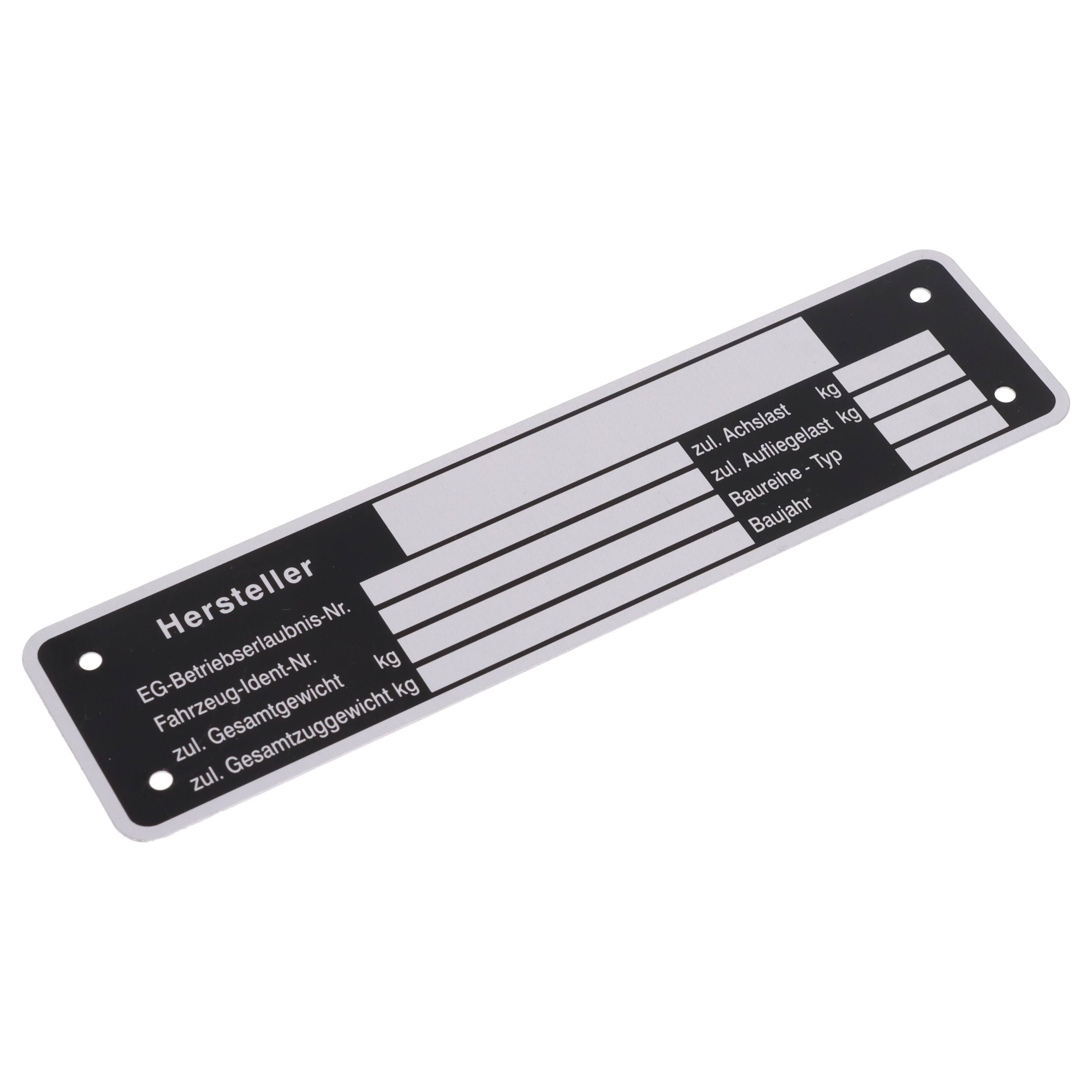 Typenschild Blanko 148 x 38 mm für Anhänger Typ Fz-i-Nr. Bj. Gesamtgwe. Stützlast Achslast